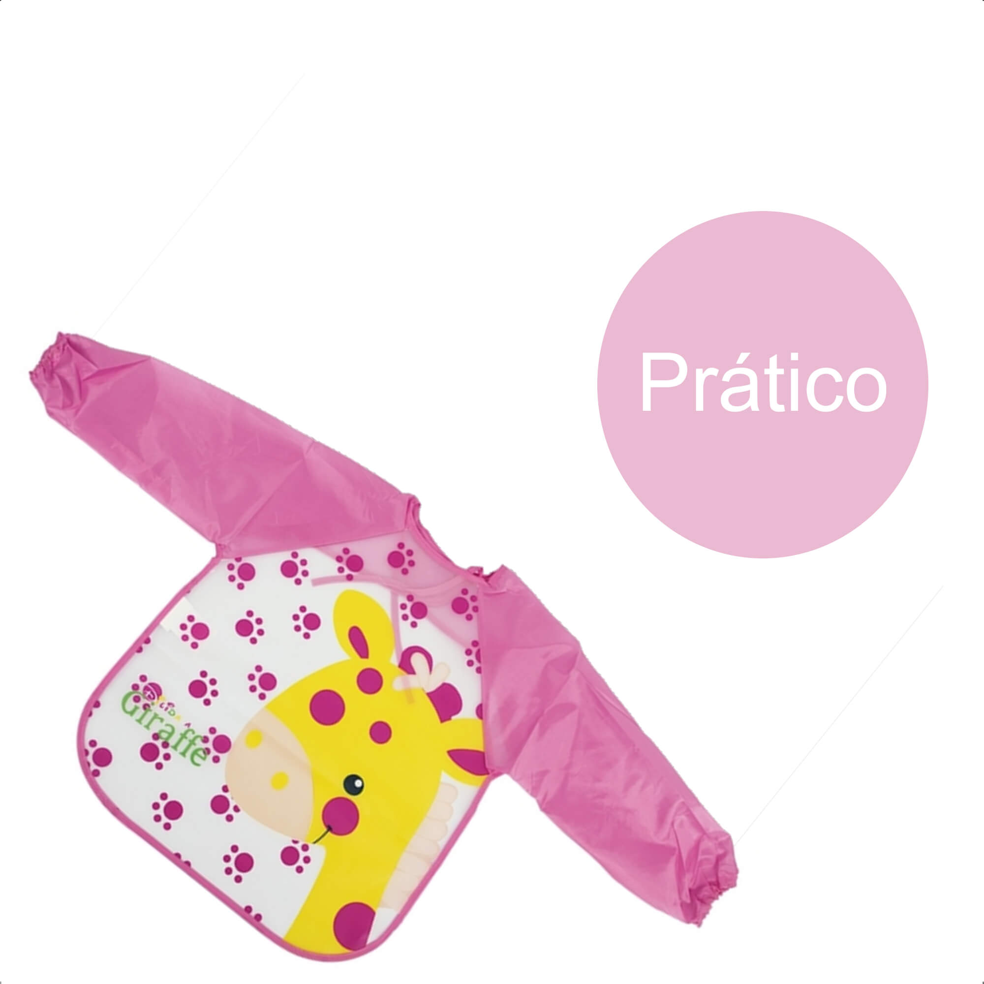 Babador Com Manga Girafa Infantil Cata-Migalhas Prático Fácil Limpar +6 Meses Rosa KaBaby-18950G