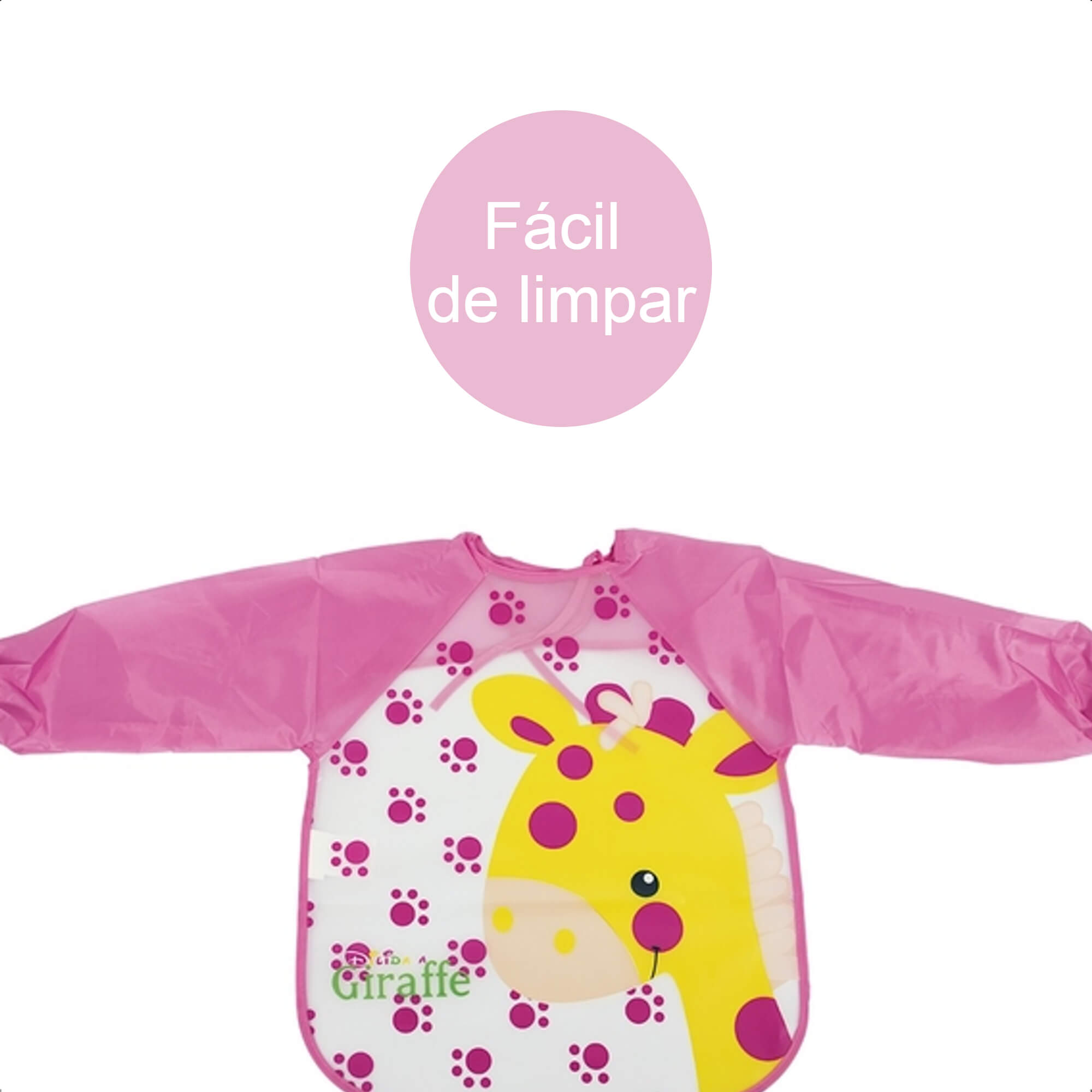 Babador Com Manga Girafa Infantil Cata-Migalhas Prático Fácil Limpar +6 Meses Rosa KaBaby-18950G