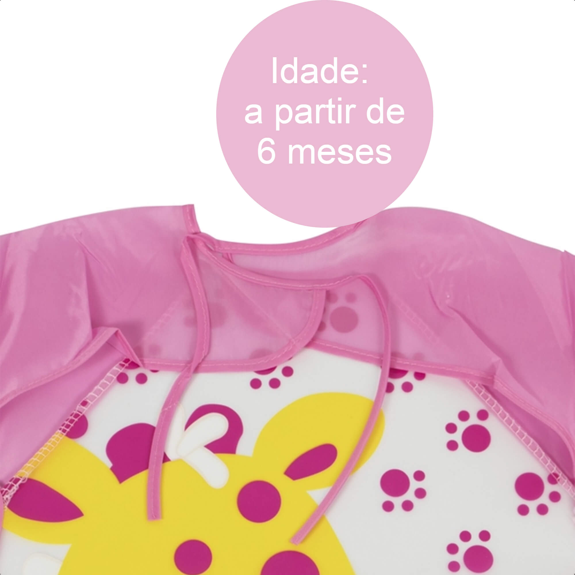 Babador Com Manga Girafa Infantil Cata-Migalhas Prático Fácil Limpar +6 Meses Rosa KaBaby-18950G