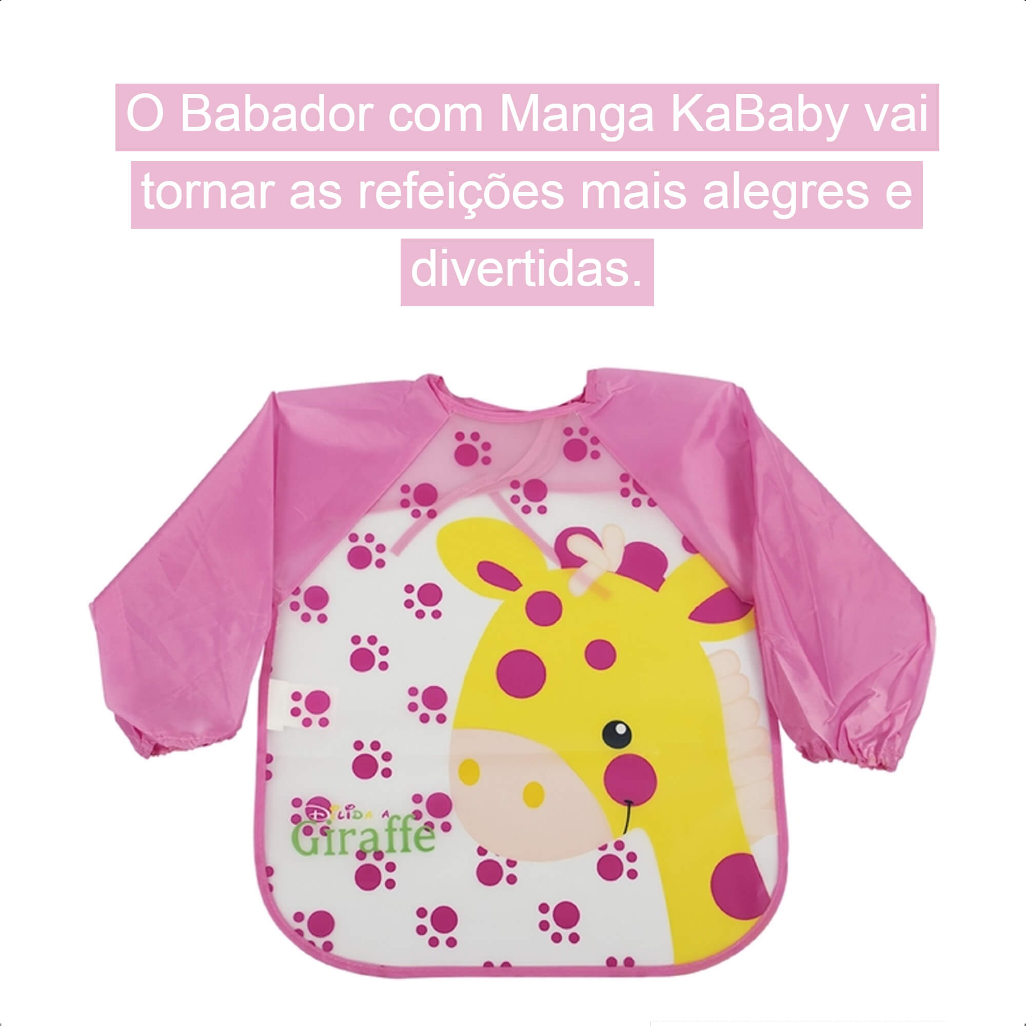 Babador Com Manga Girafa Infantil Cata-Migalhas Prático Fácil Limpar +6 Meses Rosa KaBaby-18950G