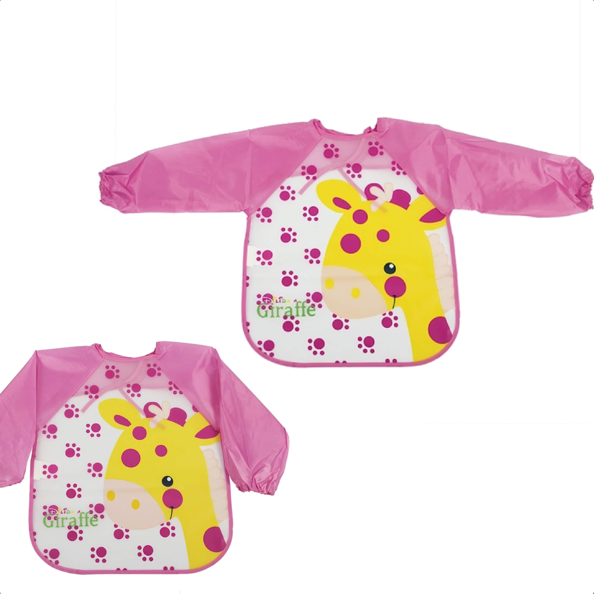 Babador Com Manga Girafa Infantil Cata-Migalhas Prático Fácil Limpar +6 Meses Rosa KaBaby-18950G
