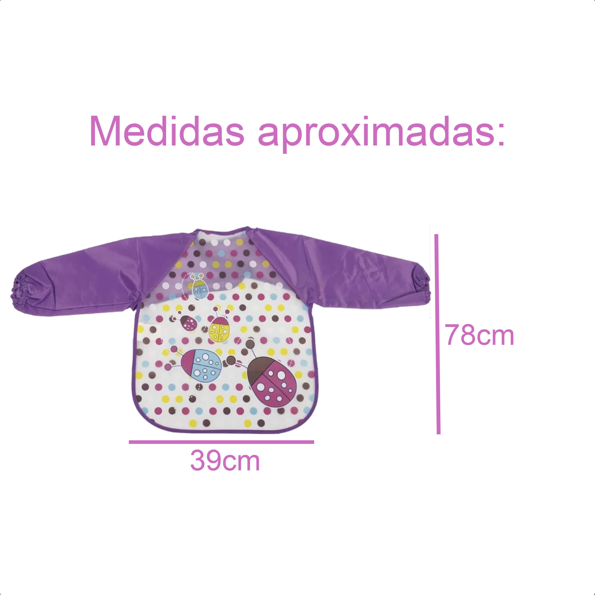 Babador Infantil Joaninha Com Manga Fácil de Limpar 78x39cm +6 Meses Roxa KaBaby - 18950J