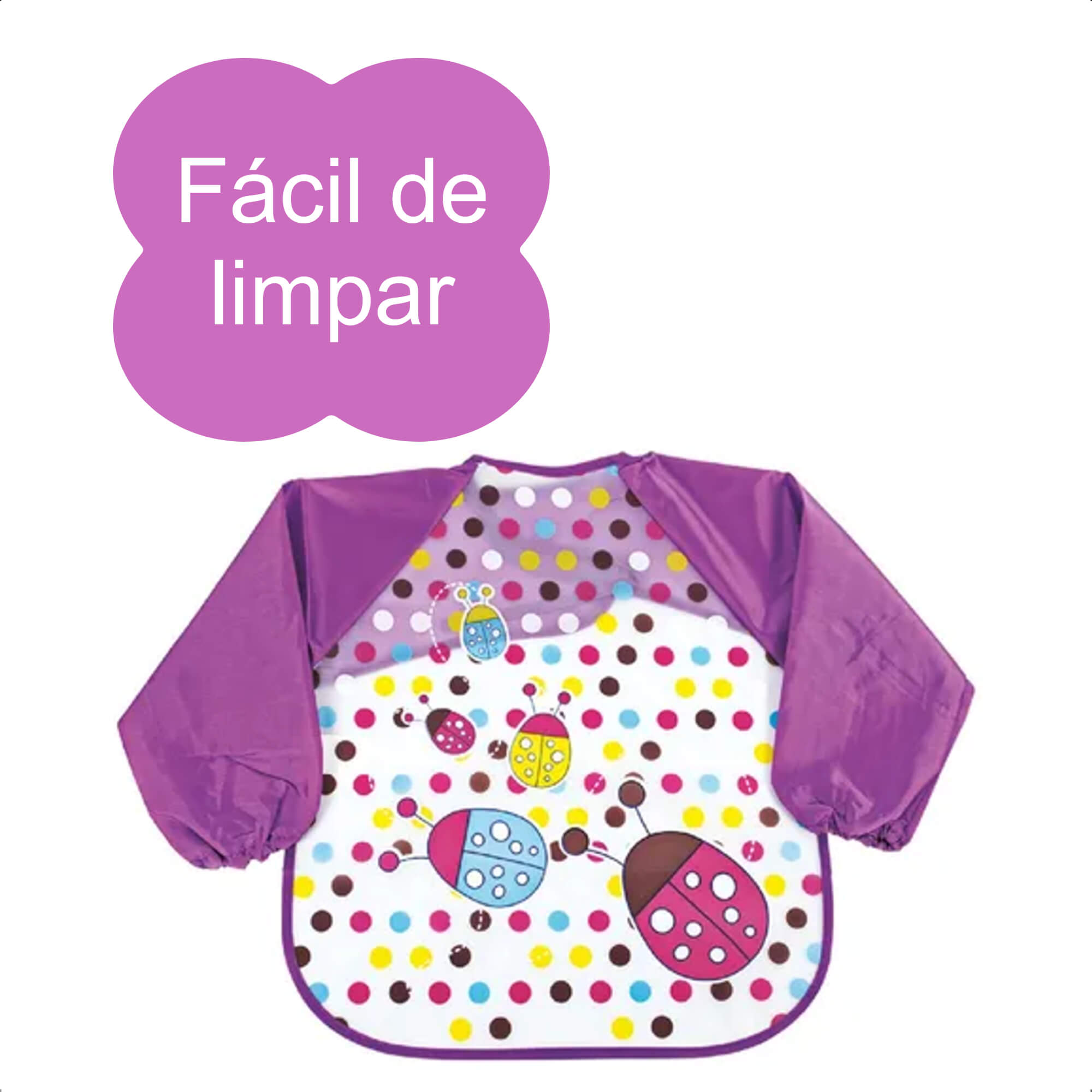 Babador Infantil Joaninha Com Manga Fácil de Limpar 78x39cm +6 Meses Roxa KaBaby - 18950J