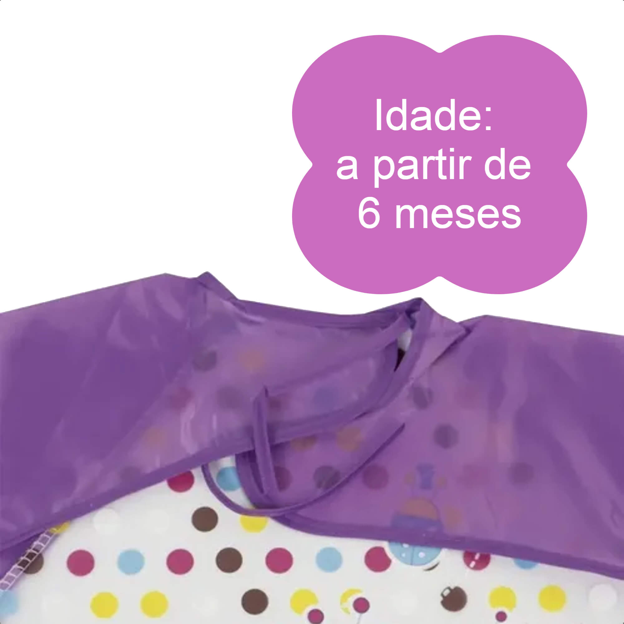 Babador Infantil Joaninha Com Manga Fácil de Limpar 78x39cm +6 Meses Roxa KaBaby - 18950J