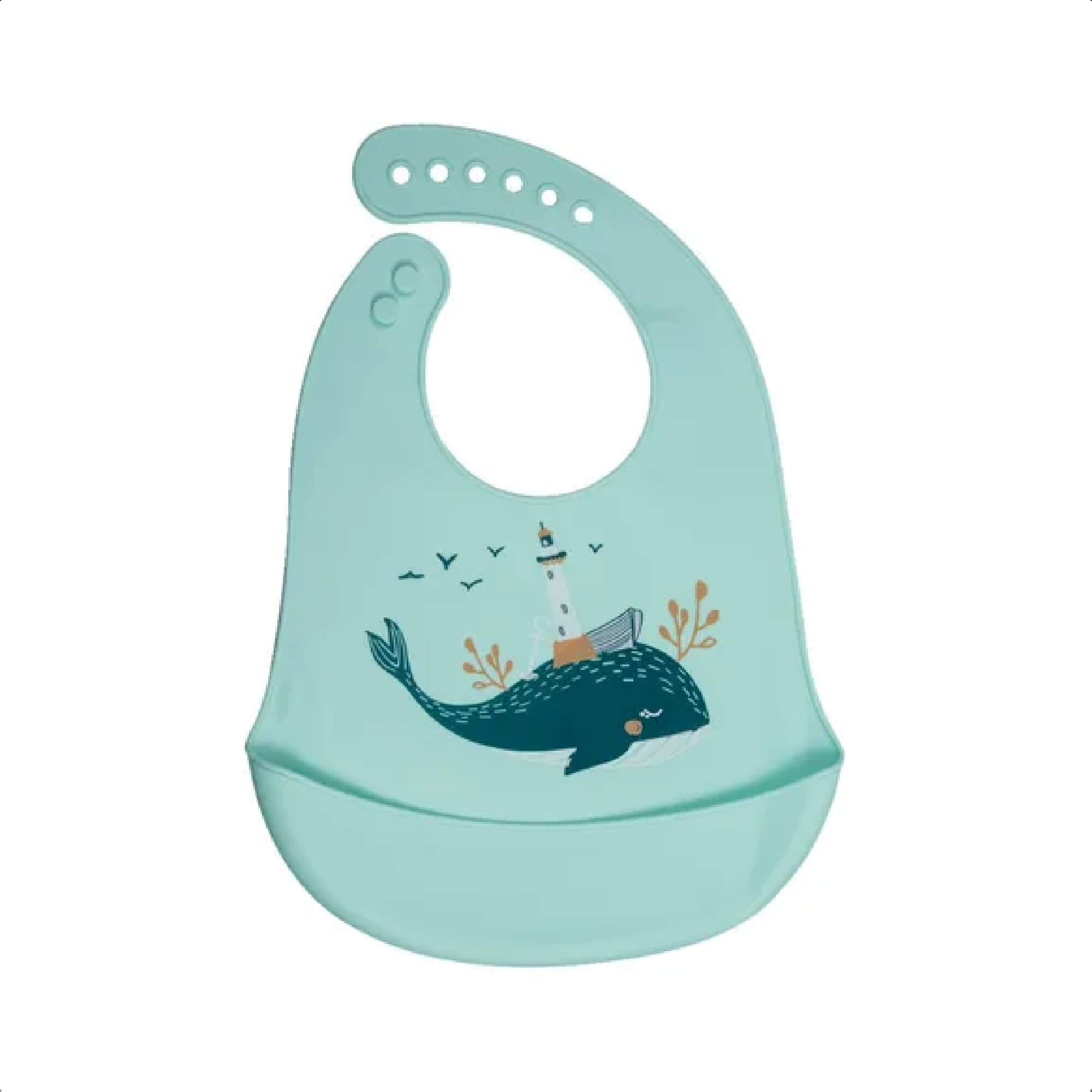 Babador de Silicone Baleia Infantil Fecho Ajustável Impermeável Bolso Cata-Migalhas KaBaby - 1049B