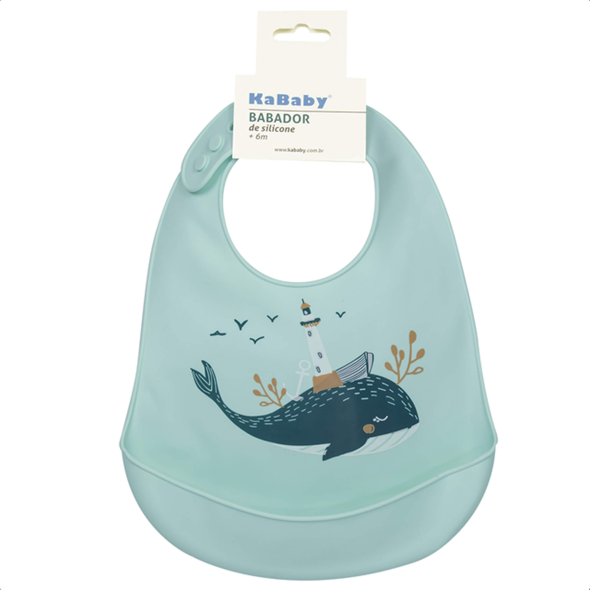 Babador de Silicone Baleia Infantil Fecho Ajustável Impermeável Bolso Cata-Migalhas KaBaby - 1049B