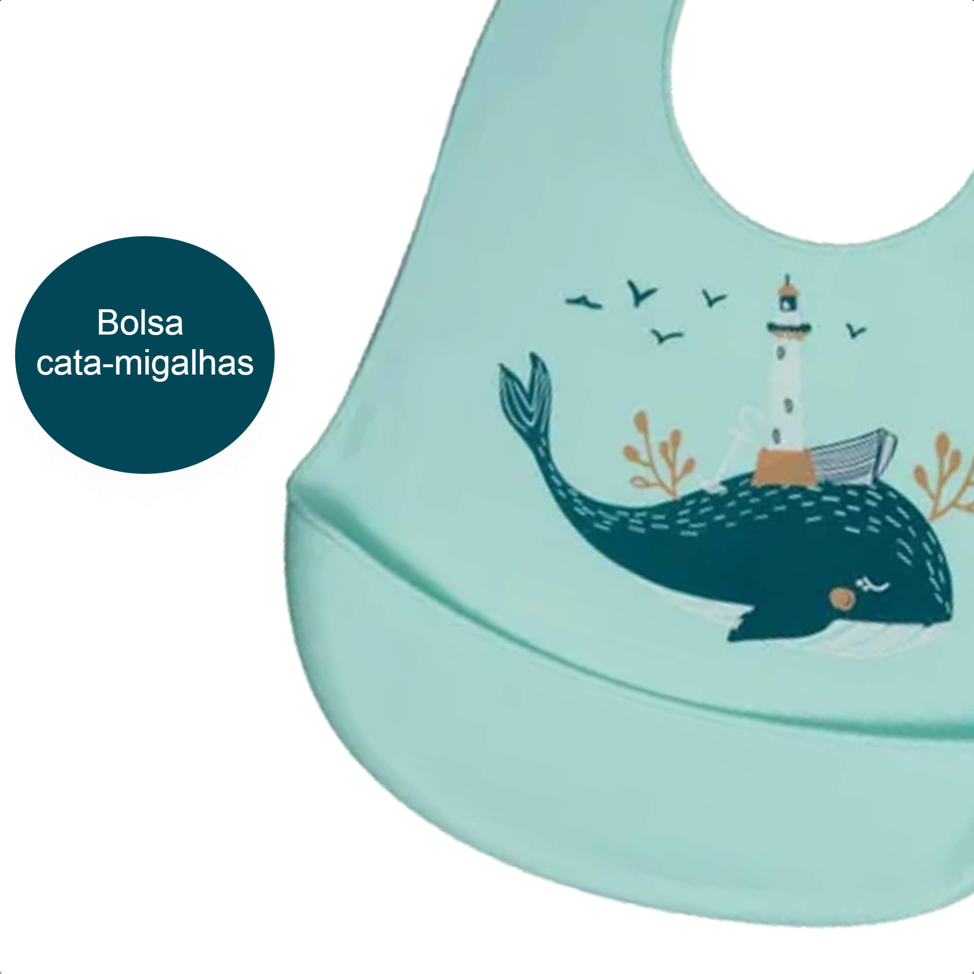Babador de Silicone Baleia Infantil Fecho Ajustável Impermeável Bolso Cata-Migalhas KaBaby - 1049B