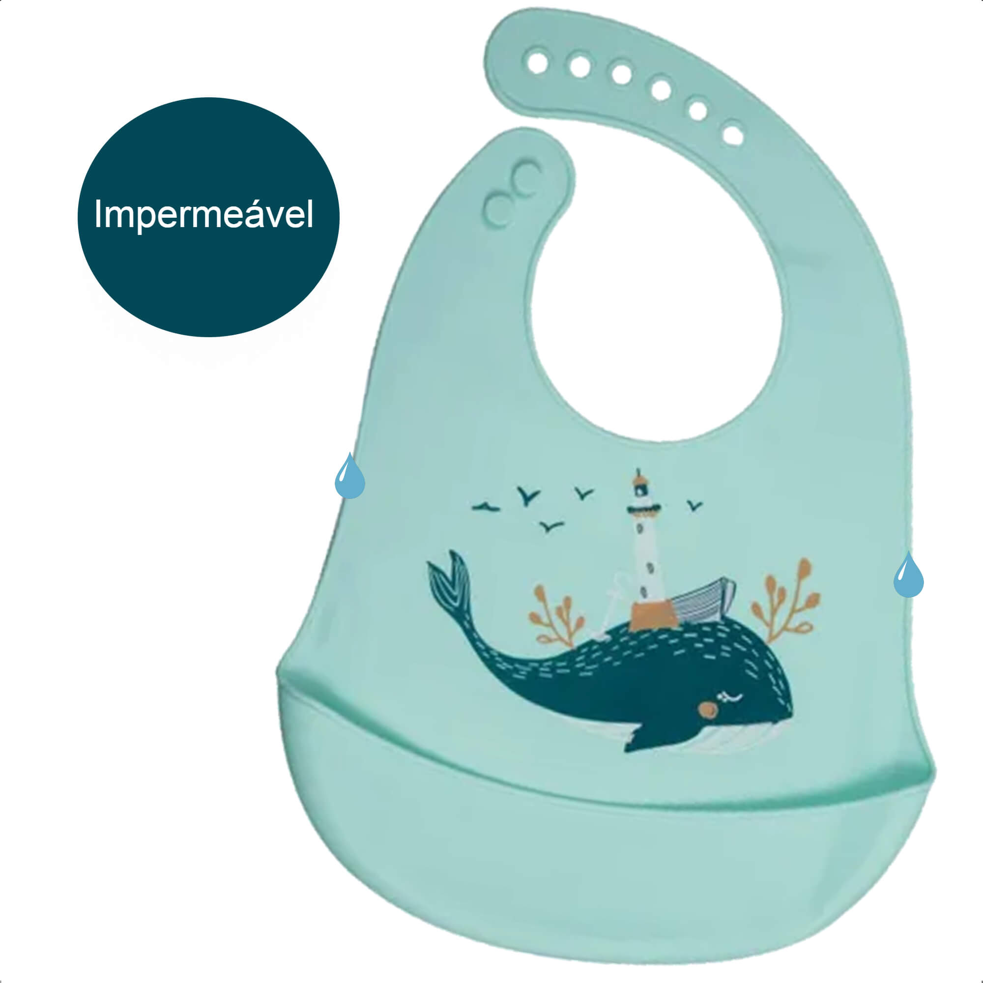 Babador de Silicone Baleia Infantil Fecho Ajustável Impermeável Bolso Cata-Migalhas KaBaby - 1049B