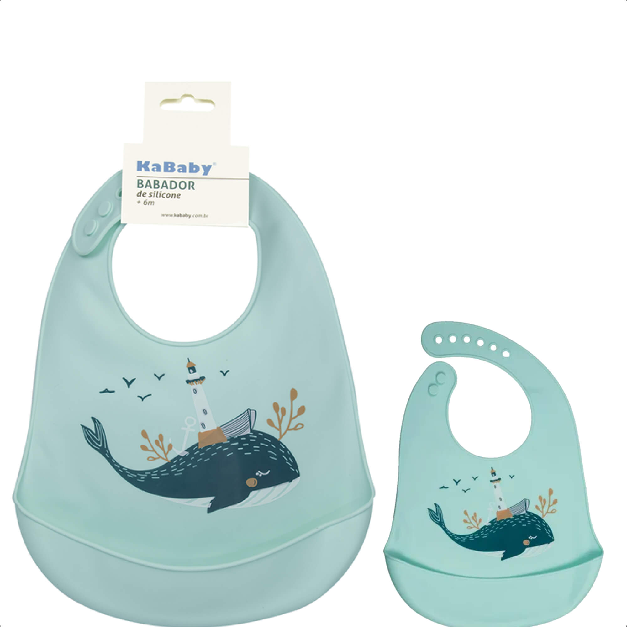 Babador de Silicone Baleia Infantil Fecho Ajustável Impermeável Bolso Cata-Migalhas KaBaby - 1049B