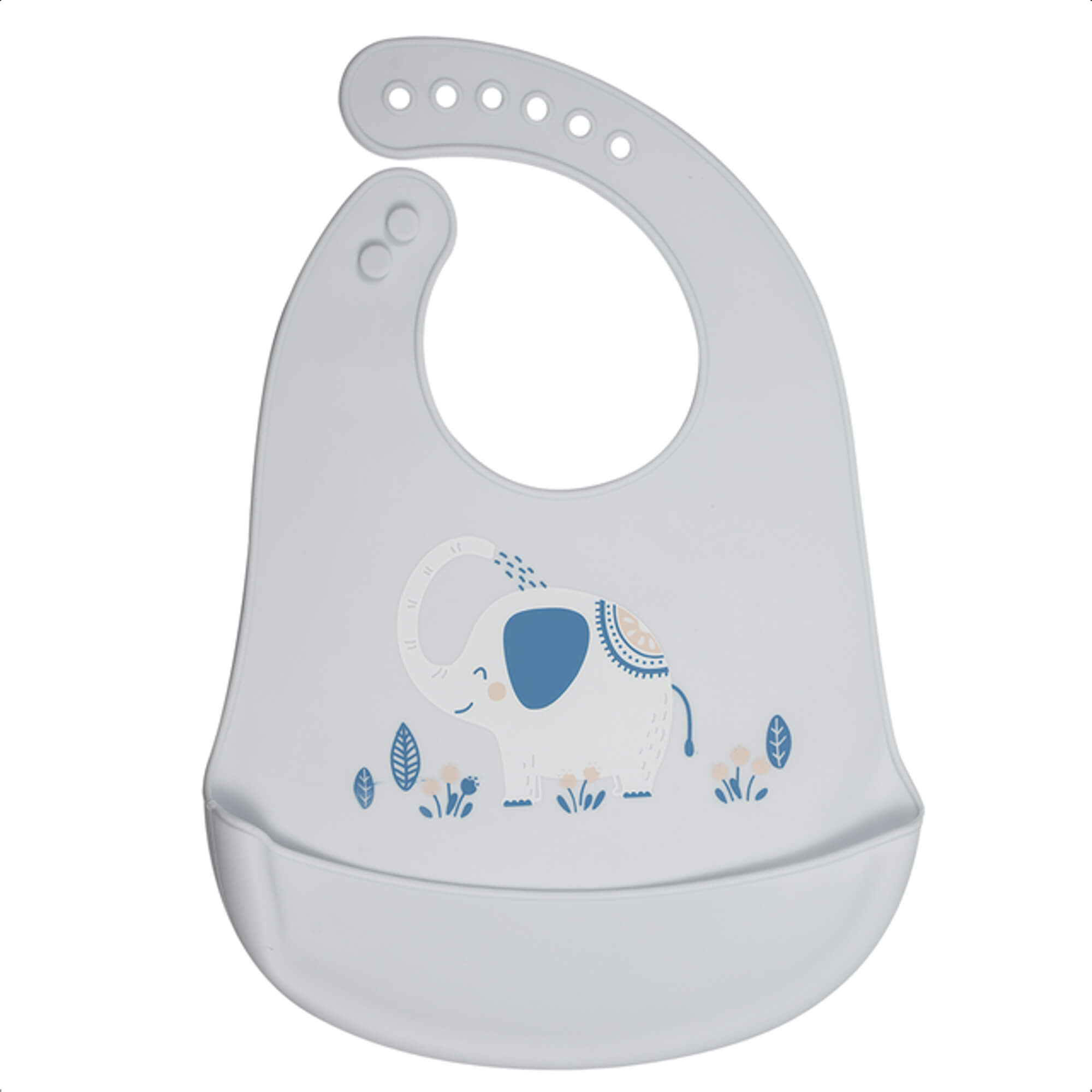 Babador Bolso Cata-Migalhas de Silicone Infantil Elefante Fecho Ajustável Impermeável KaBaby 1049E