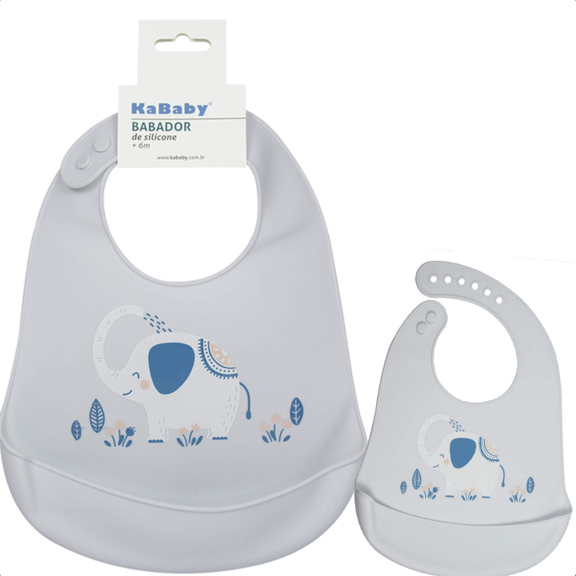 Babador Bolso Cata-Migalhas de Silicone Infantil Elefante Fecho Ajustável Impermeável KaBaby 1049E