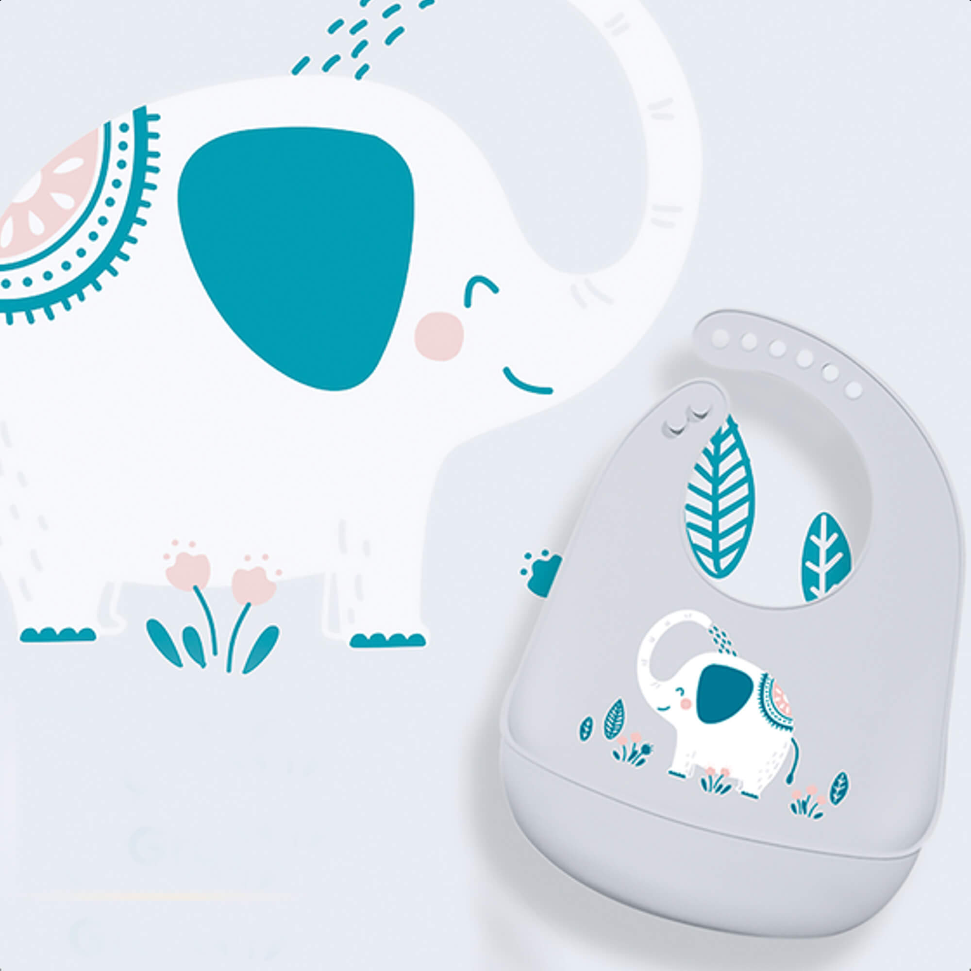 Babador Bolso Cata-Migalhas de Silicone Infantil Elefante Fecho Ajustável Impermeável KaBaby 1049E