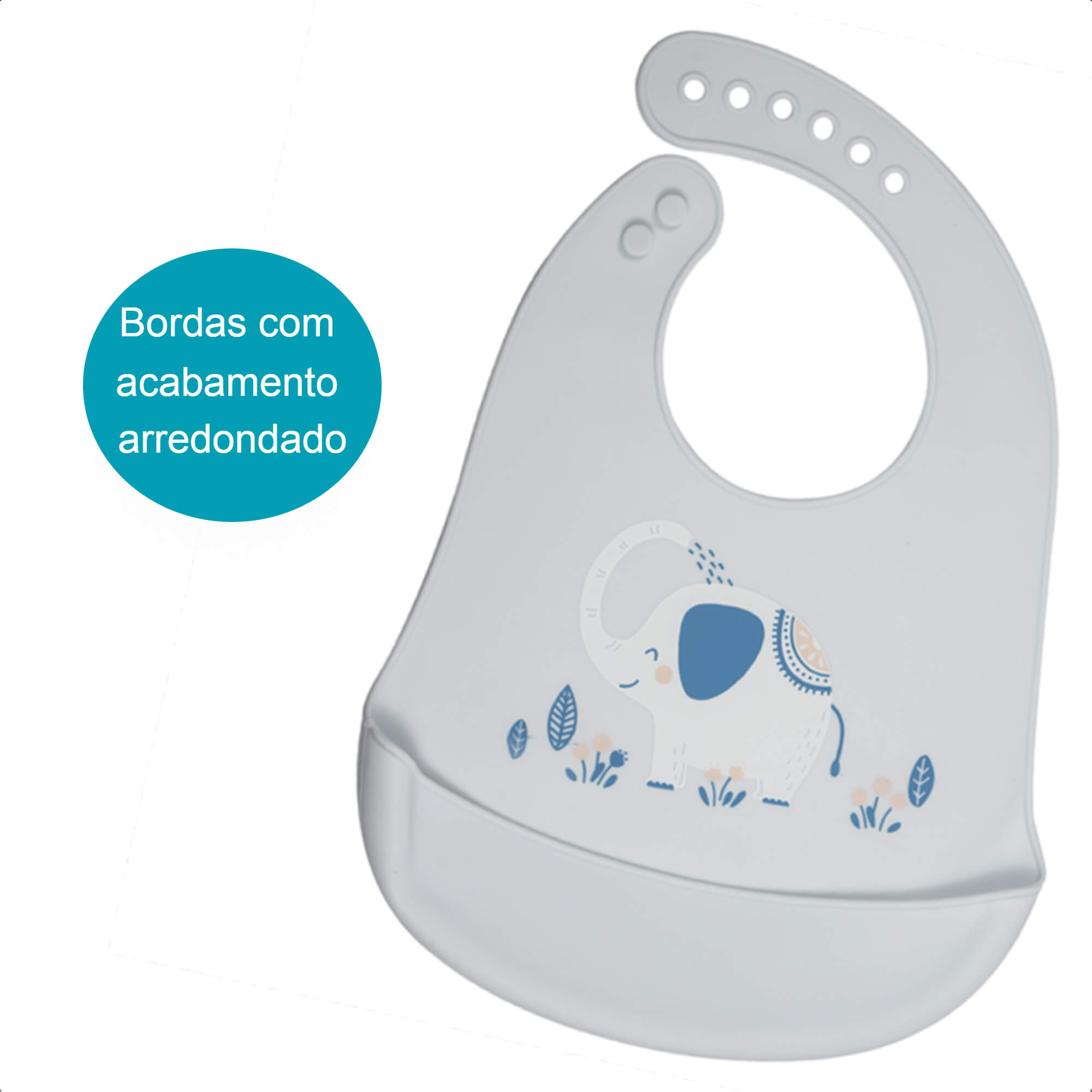 Babador Bolso Cata-Migalhas de Silicone Infantil Elefante Fecho Ajustável Impermeável KaBaby 1049E