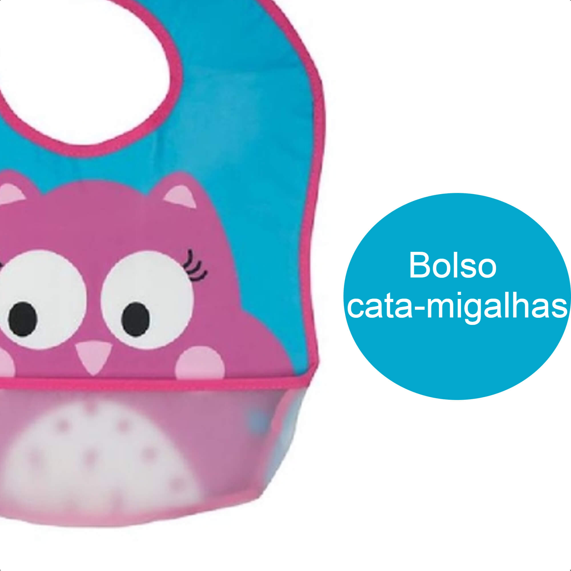 Babador Divertido Infantil Bolso Cata-Migalhas Ajustável Fácil De Limpar Corujinha KaBaby -18907B