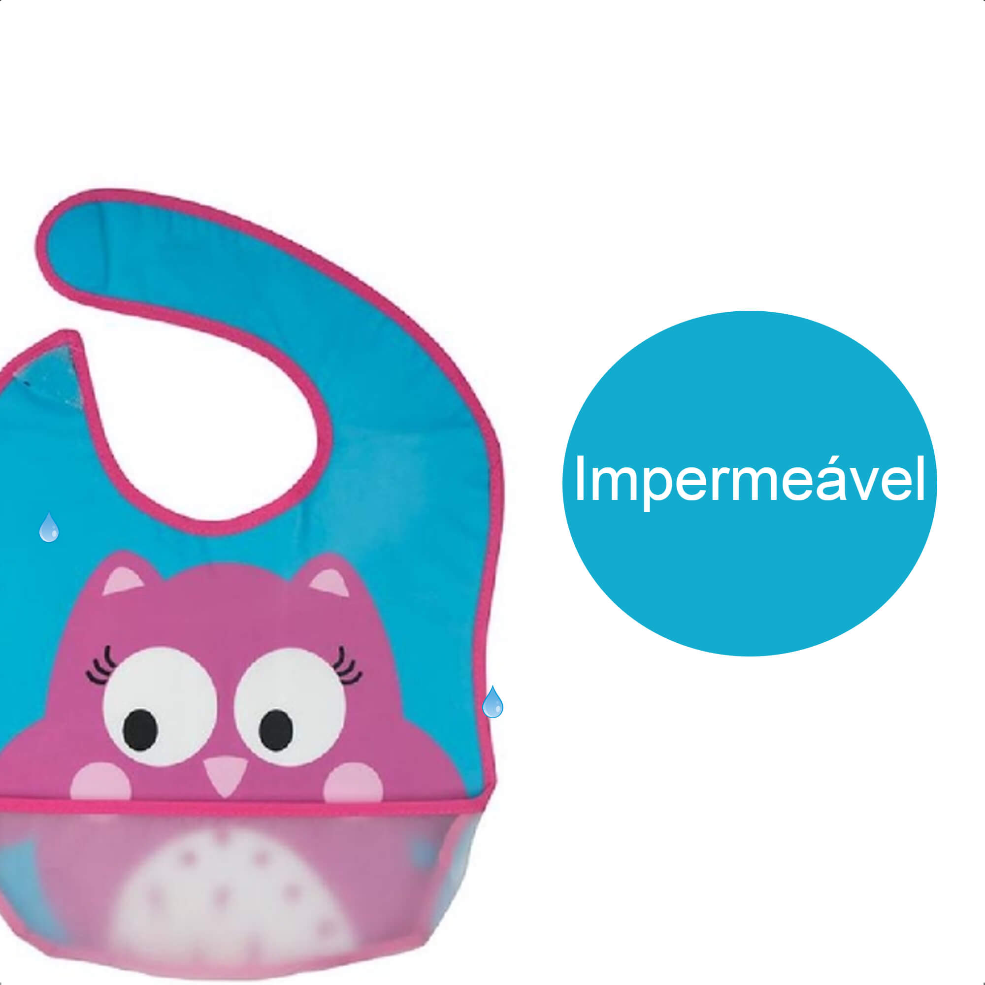 Babador Divertido Infantil Bolso Cata-Migalhas Ajustável Fácil De Limpar Corujinha KaBaby -18907B