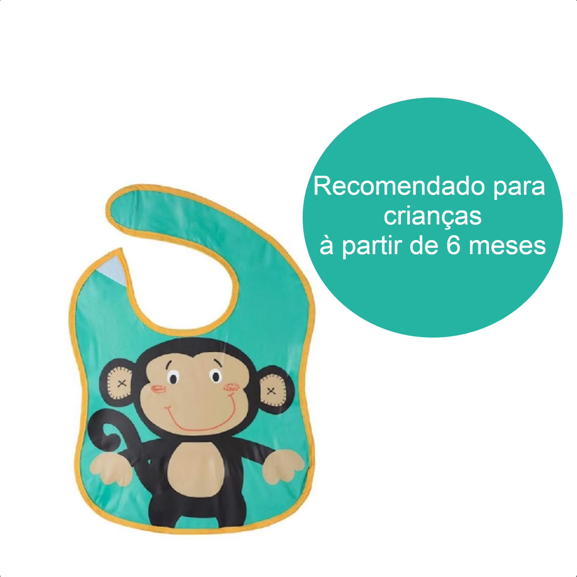 Babador Divertido Infantil Impermeável Ajustável Com Bolso Cata-Migalhas Macaquinho KaBaby -18907C