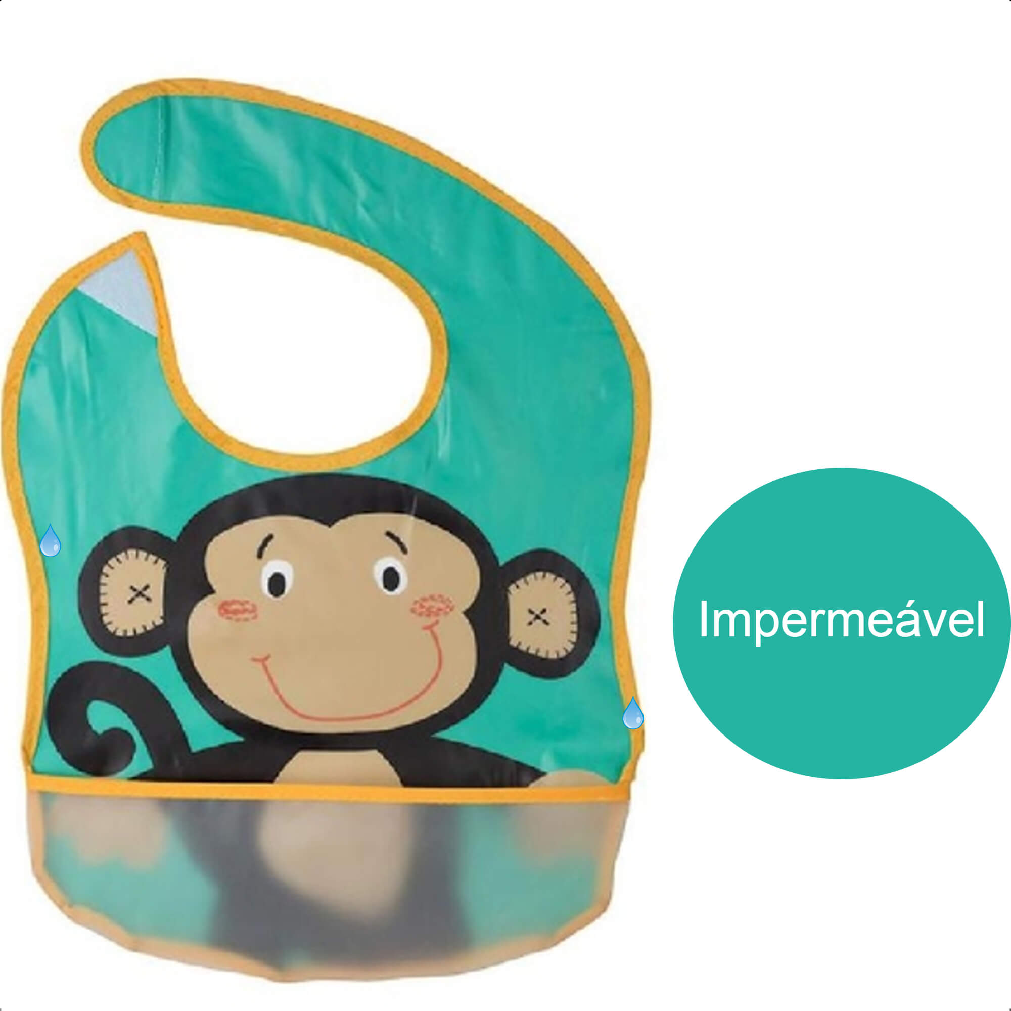 Babador Divertido Infantil Impermeável Ajustável Com Bolso Cata-Migalhas Macaquinho KaBaby -18907C