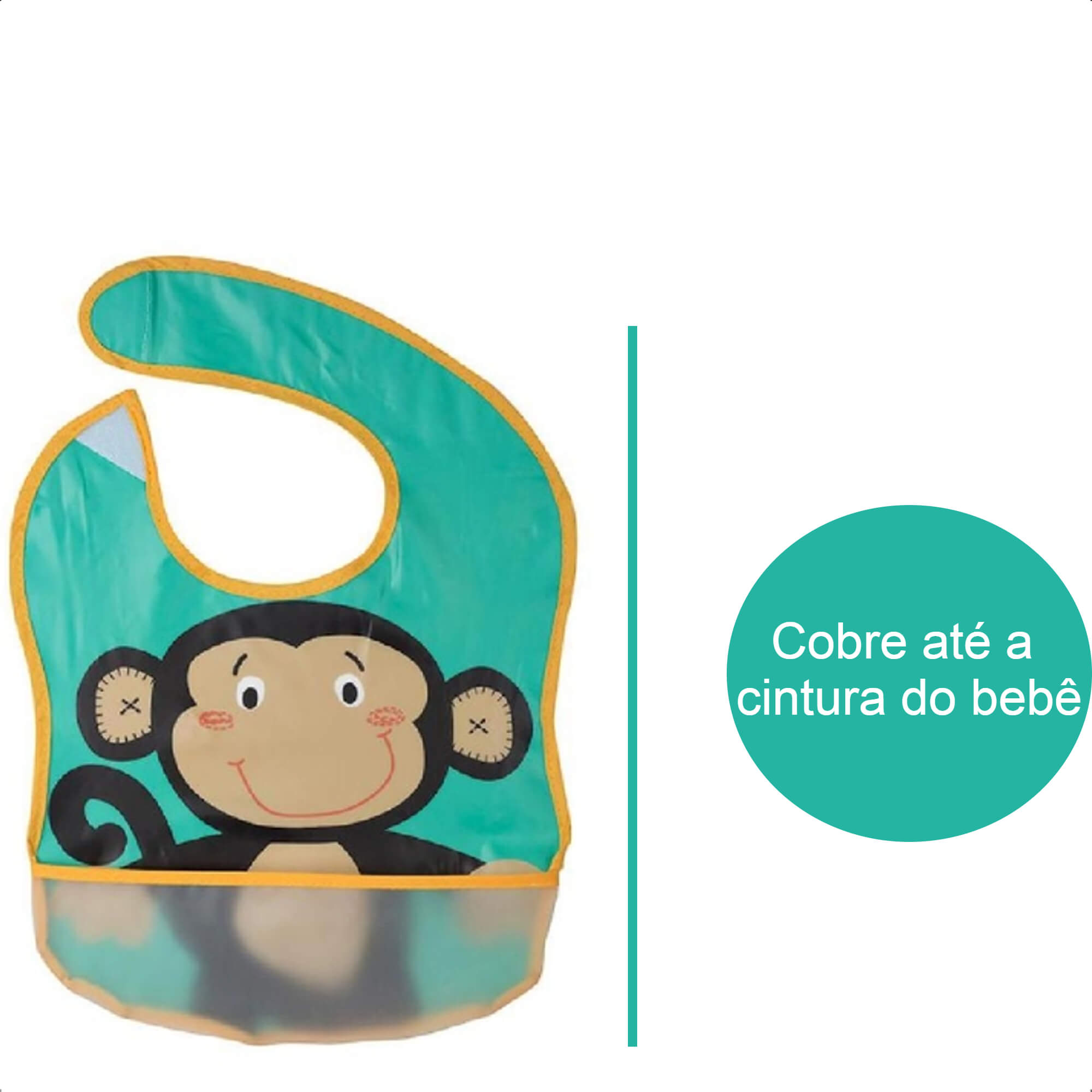 Babador Divertido Infantil Impermeável Ajustável Com Bolso Cata-Migalhas Macaquinho KaBaby -18907C