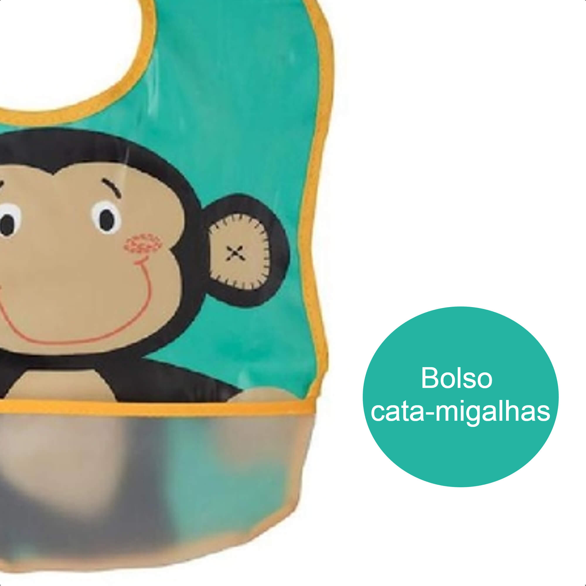 Babador Divertido Infantil Impermeável Ajustável Com Bolso Cata-Migalhas Macaquinho KaBaby -18907C