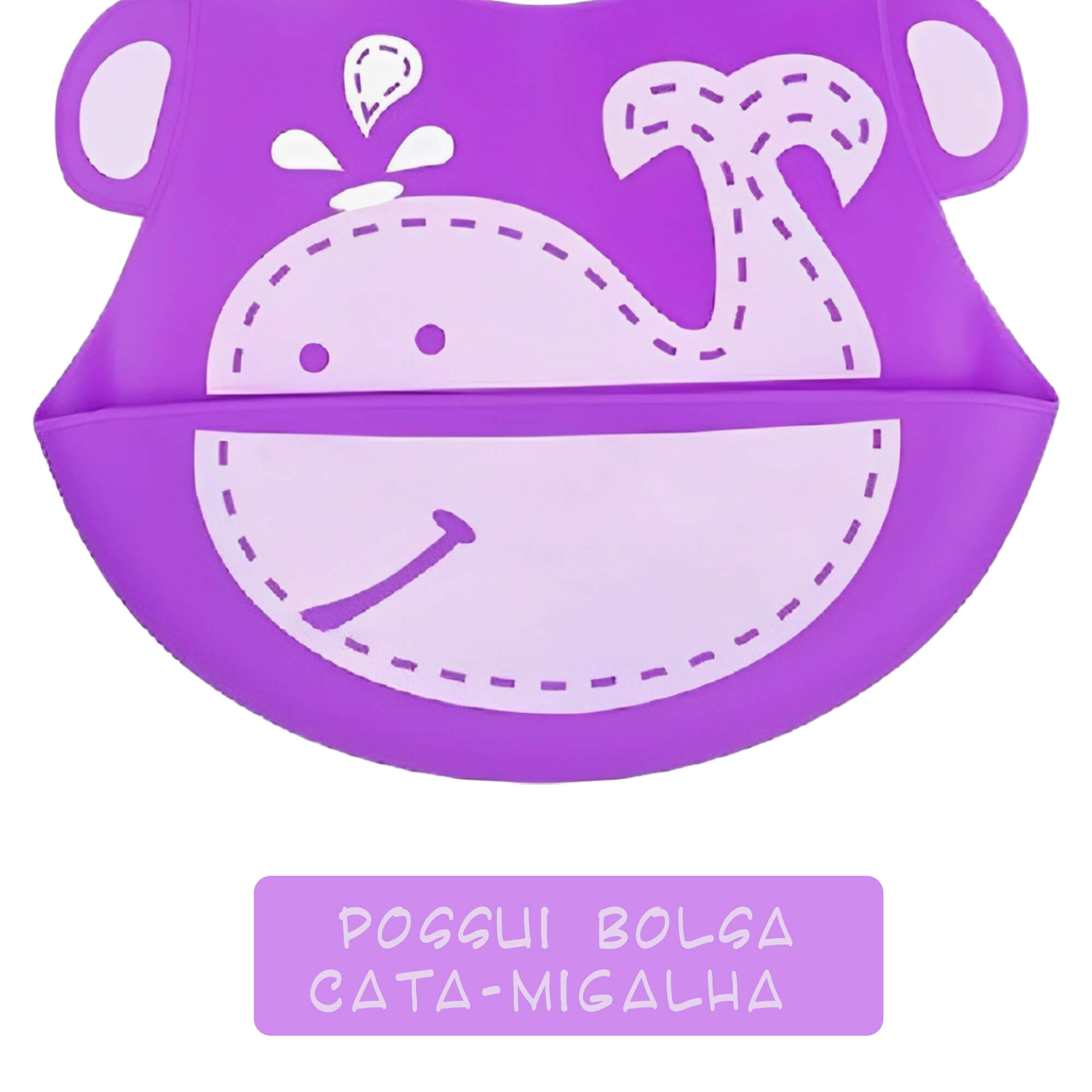 Babador para bebê Infantil Silicone Baleia Lilás com cata-migalhas Kababy - 1037H