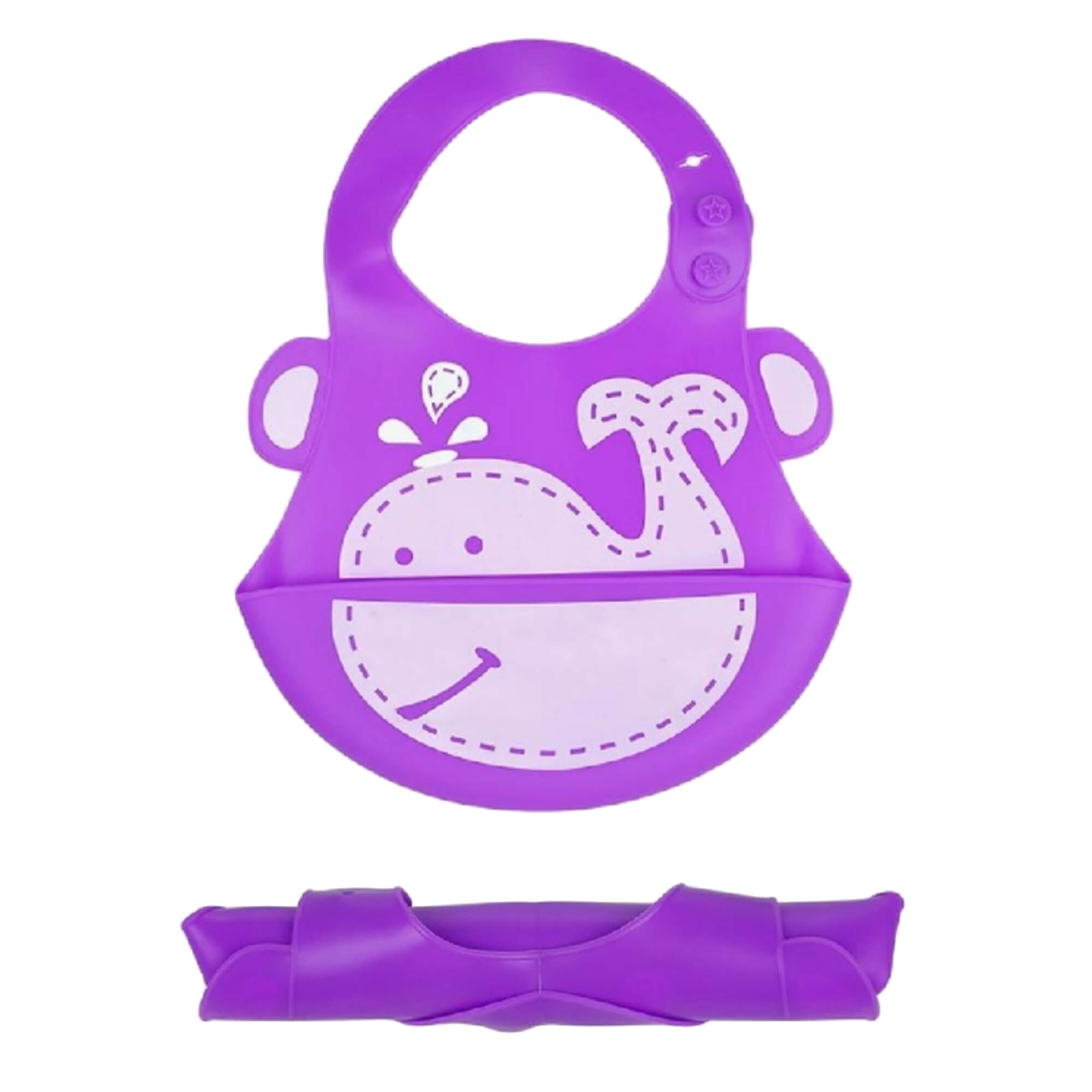 Babador para bebê Infantil Silicone Baleia Lilás com cata-migalhas Kababy - 1037H