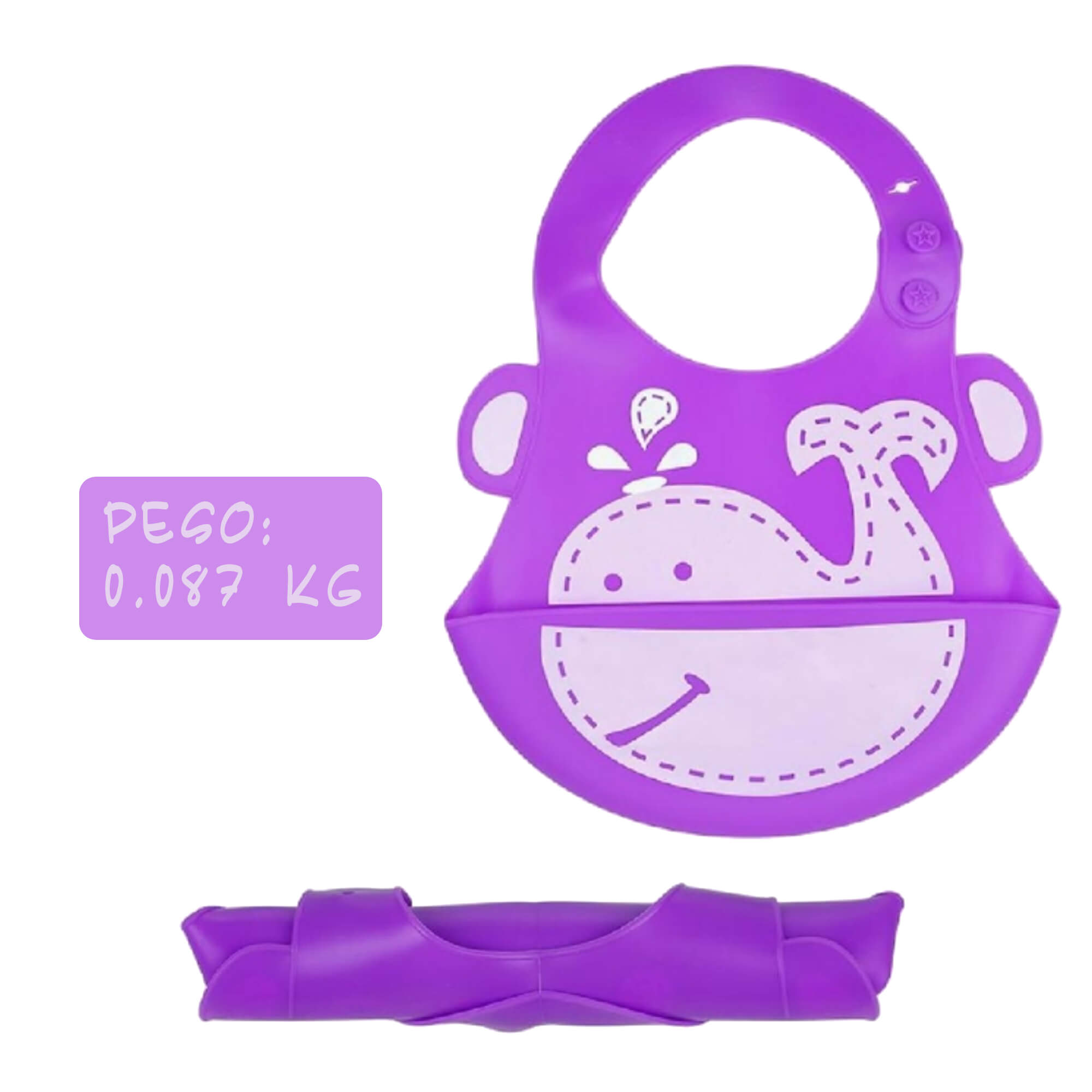 Babador para bebê Infantil Silicone Baleia Lilás com cata-migalhas Kababy - 1037H