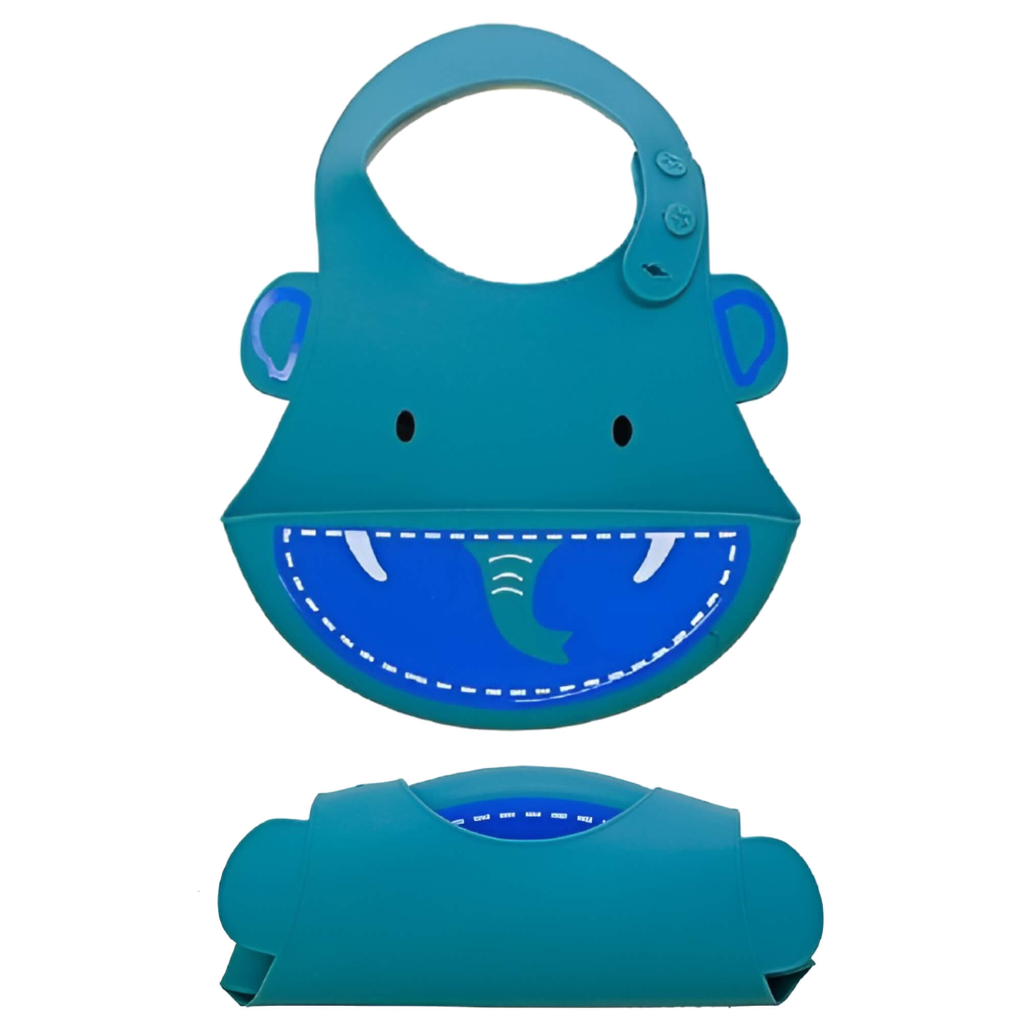 Babador para bebê Infantil Silicone Elefante Azul com cata-migalhas Kababy - 1037E