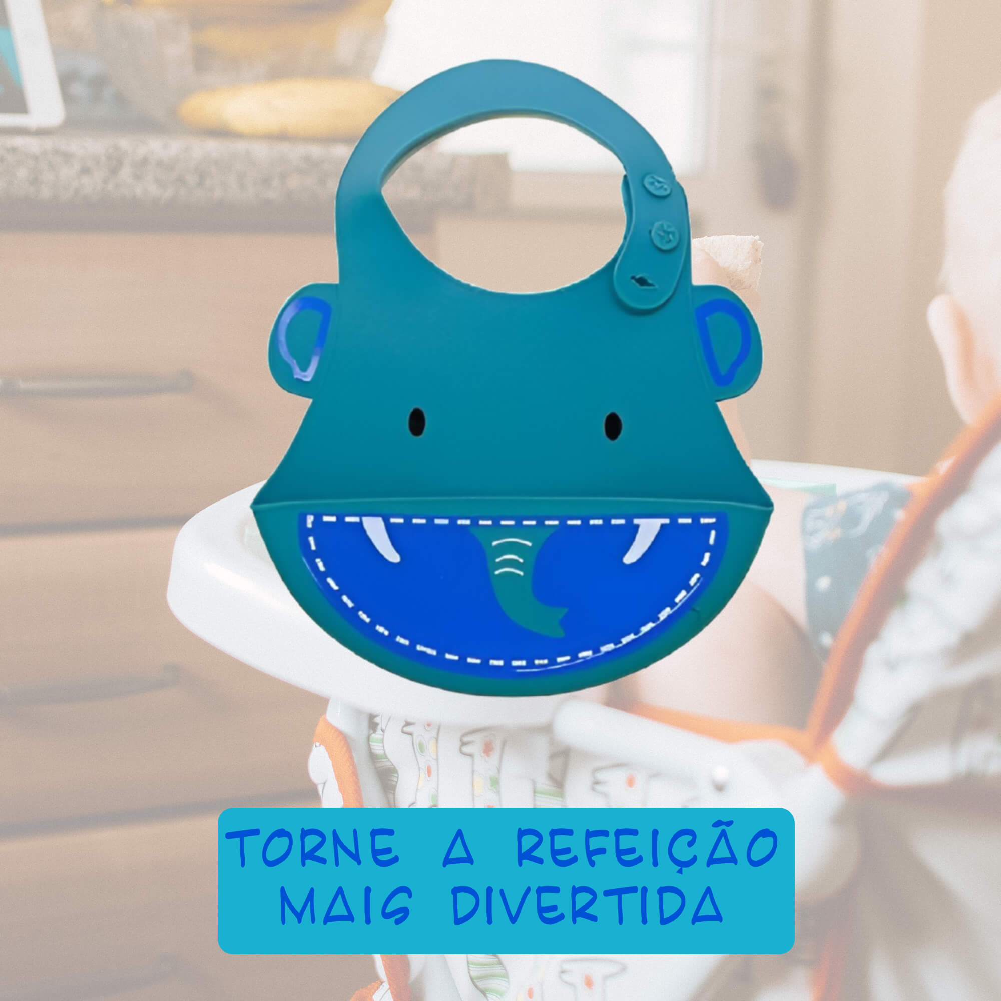 Babador para bebê Infantil Silicone Elefante Azul com cata-migalhas Kababy - 1037E