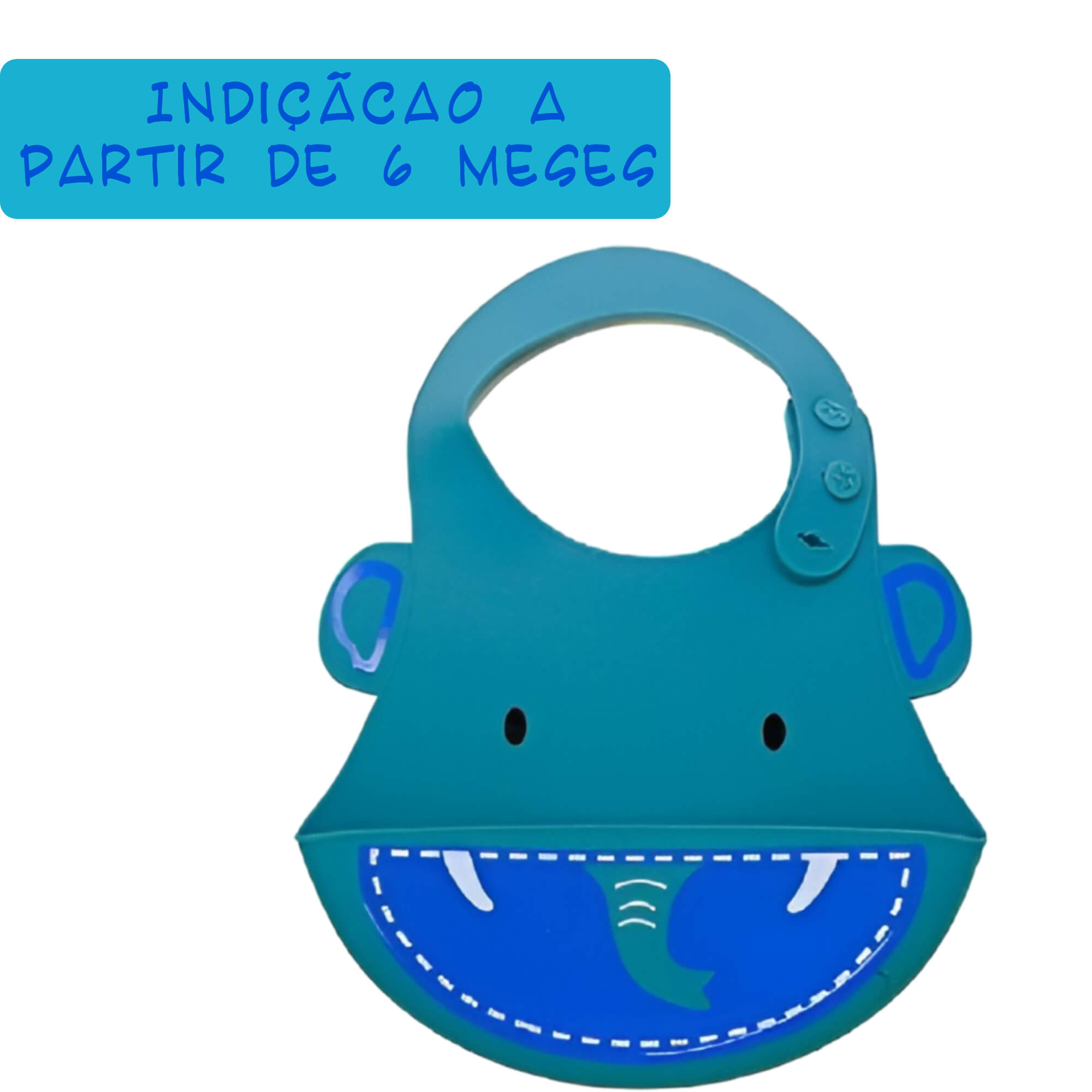 Babador para bebê Infantil Silicone Elefante Azul com cata-migalhas Kababy - 1037E