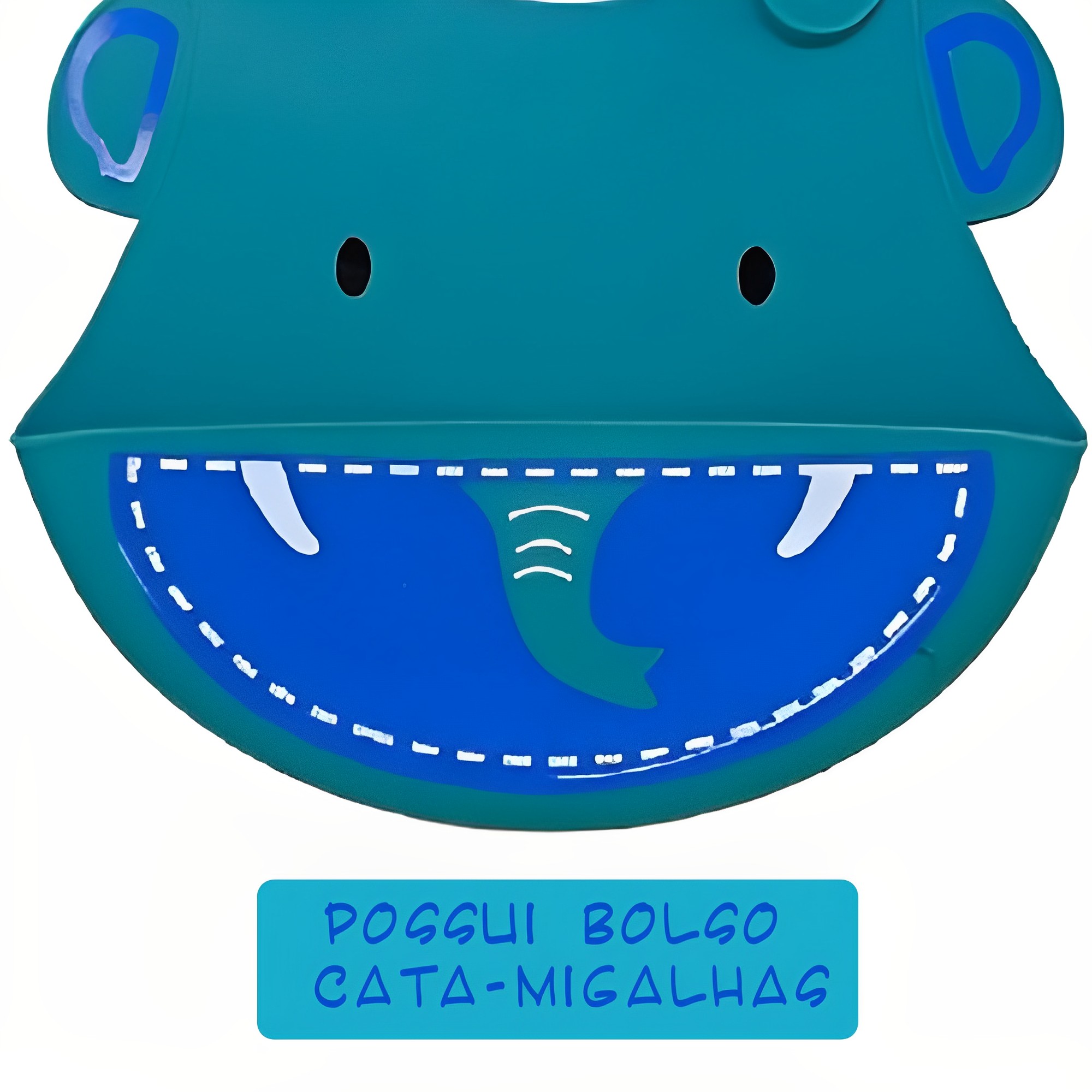 Babador para bebê Infantil Silicone Elefante Azul com cata-migalhas Kababy - 1037E