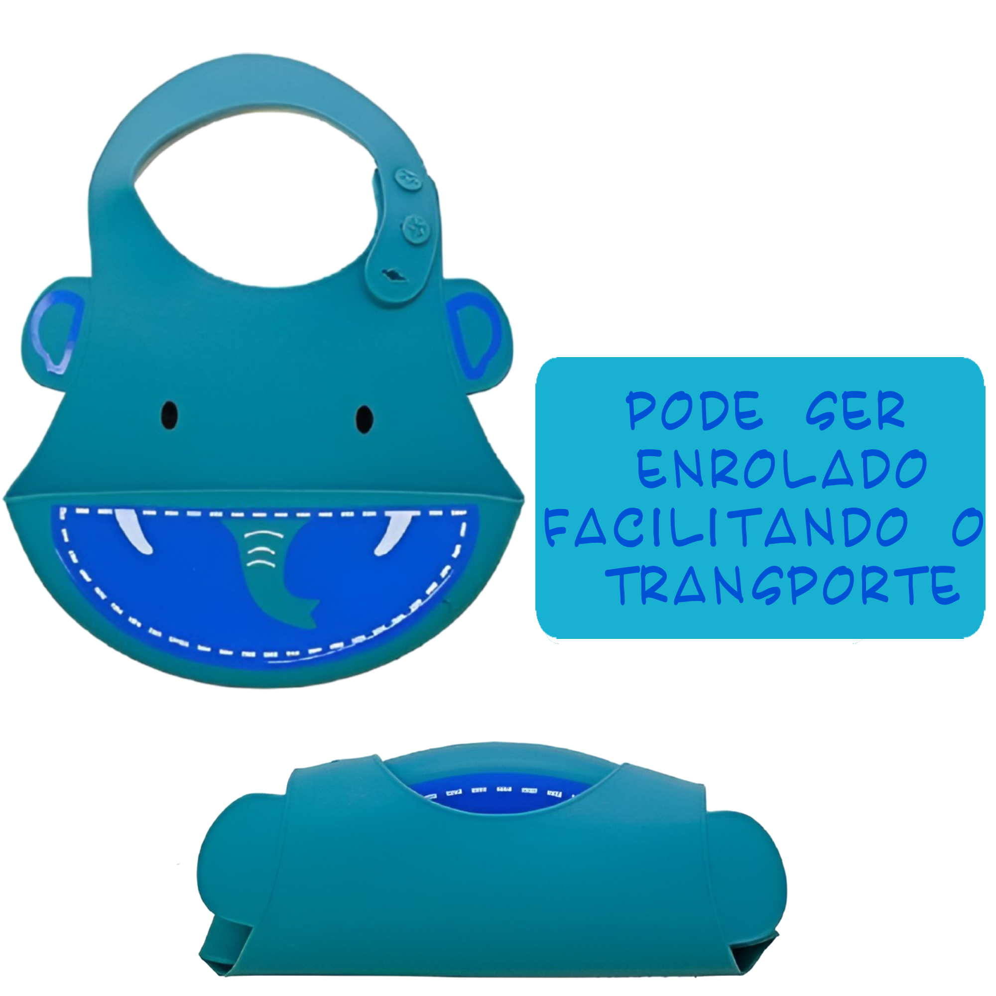 Babador para bebê Infantil Silicone Elefante Azul com cata-migalhas Kababy - 1037E