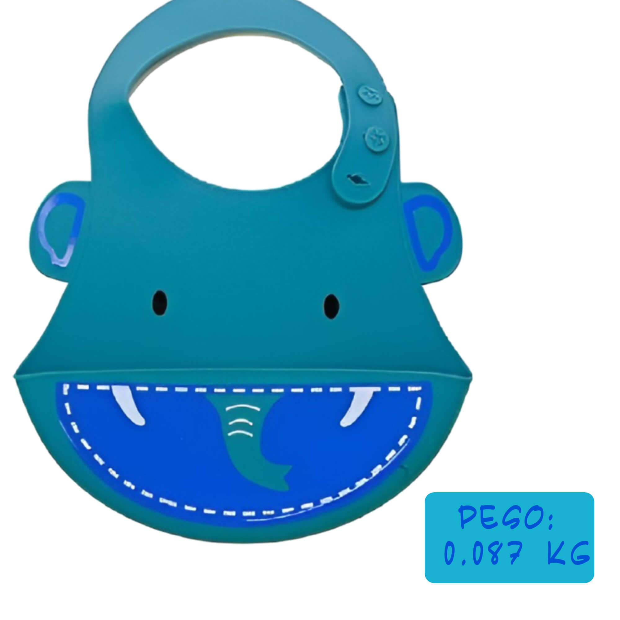 Babador para bebê Infantil Silicone Elefante Azul com cata-migalhas Kababy - 1037E