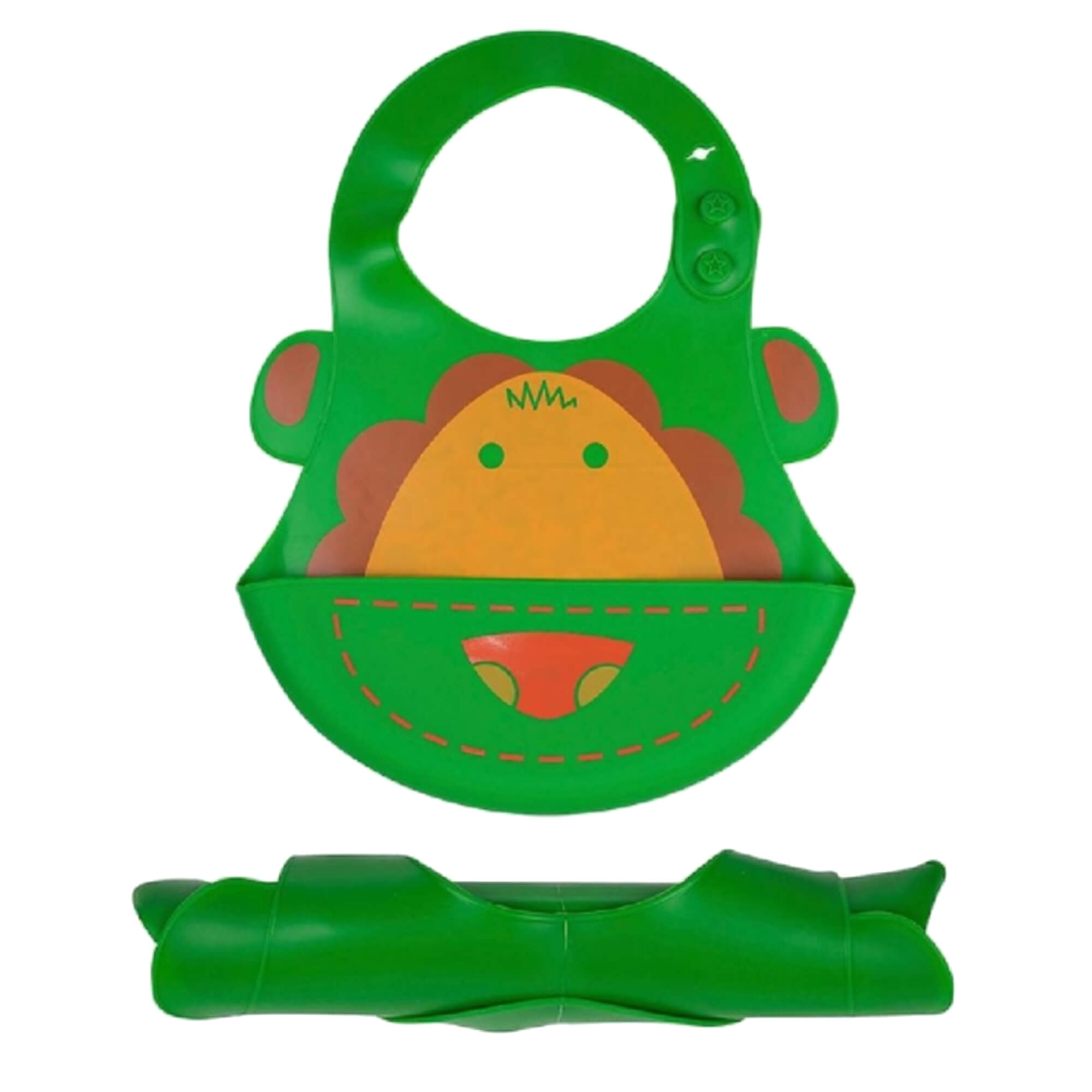 Babador para bebês Infantil Silicone Leão Verde com cata-migalhas Kababy - 1037G