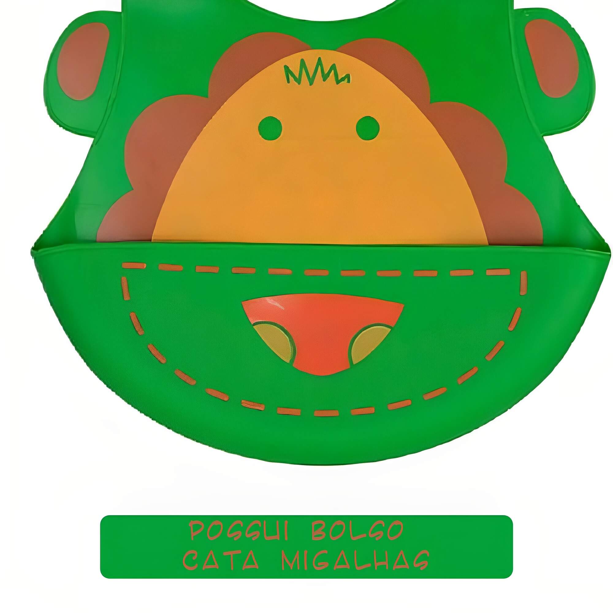 Babador para bebês Infantil Silicone Leão Verde com cata-migalhas Kababy - 1037G