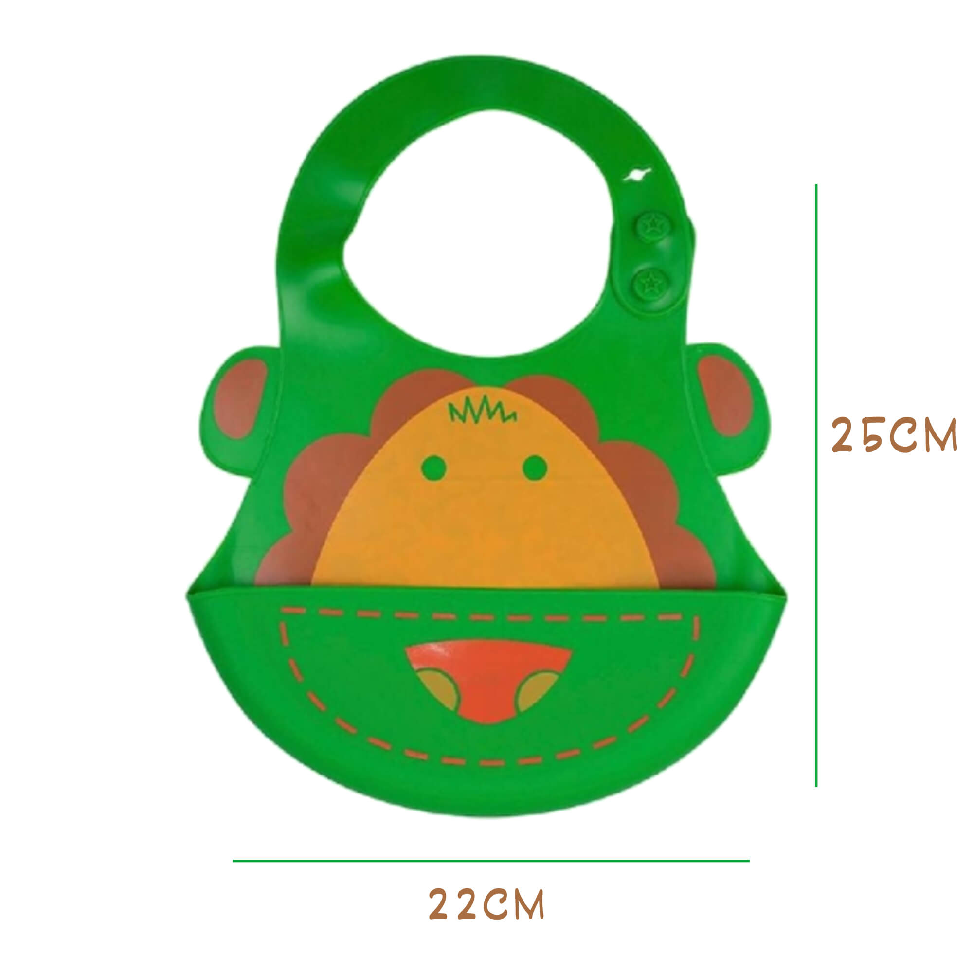 Babador para bebês Infantil Silicone Leão Verde com cata-migalhas Kababy - 1037G