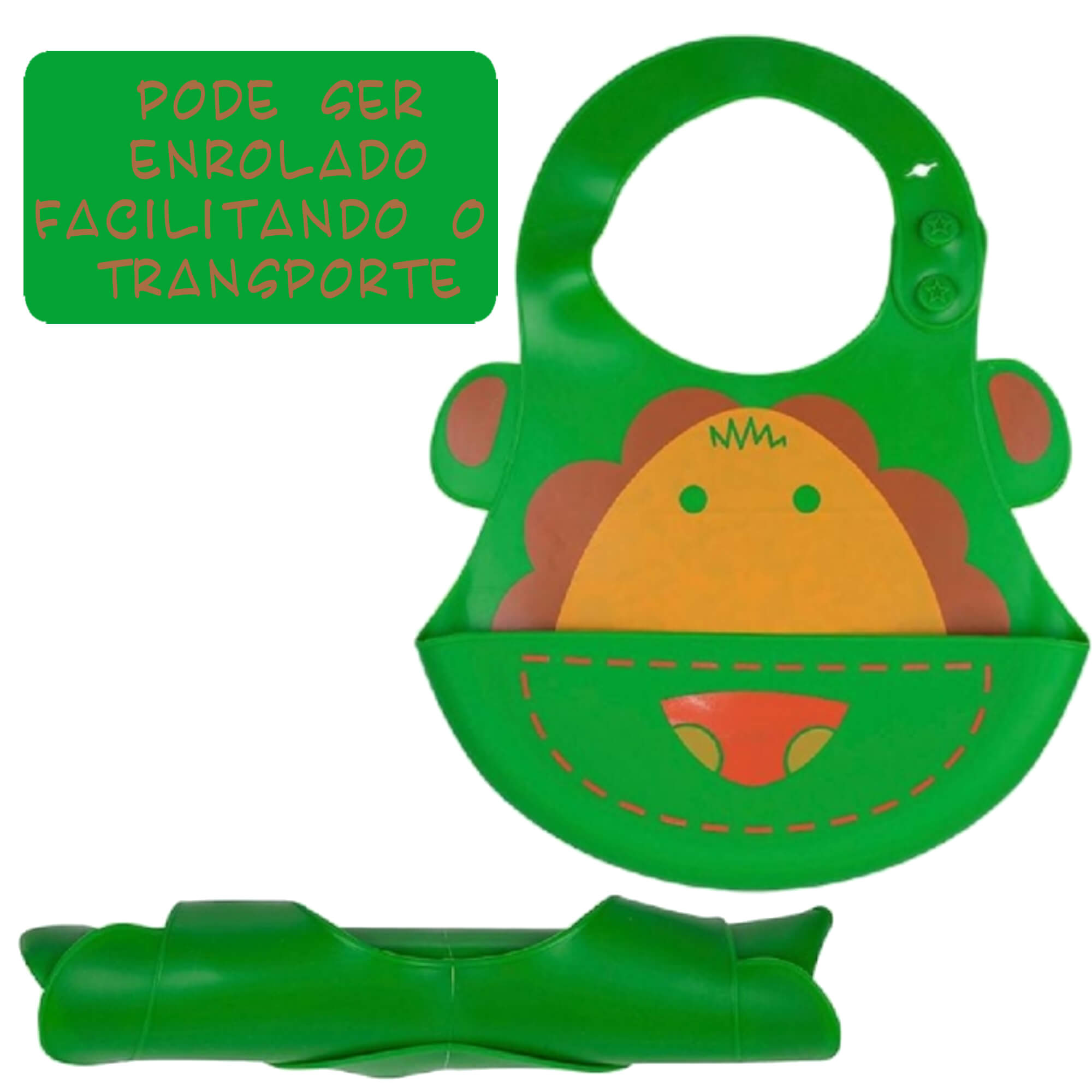 Babador para bebês Infantil Silicone Leão Verde com cata-migalhas Kababy - 1037G