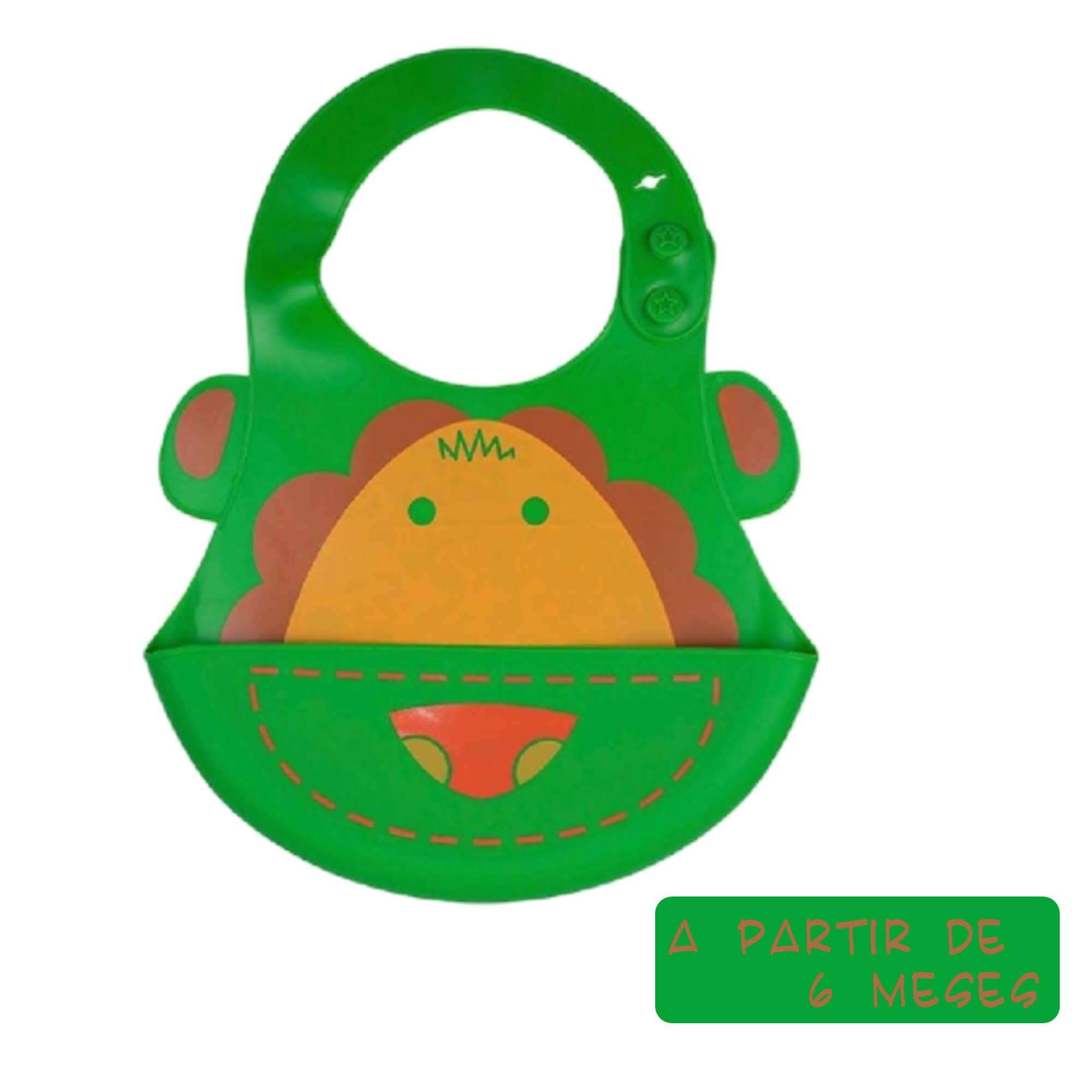 Babador para bebês Infantil Silicone Leão Verde com cata-migalhas Kababy - 1037G