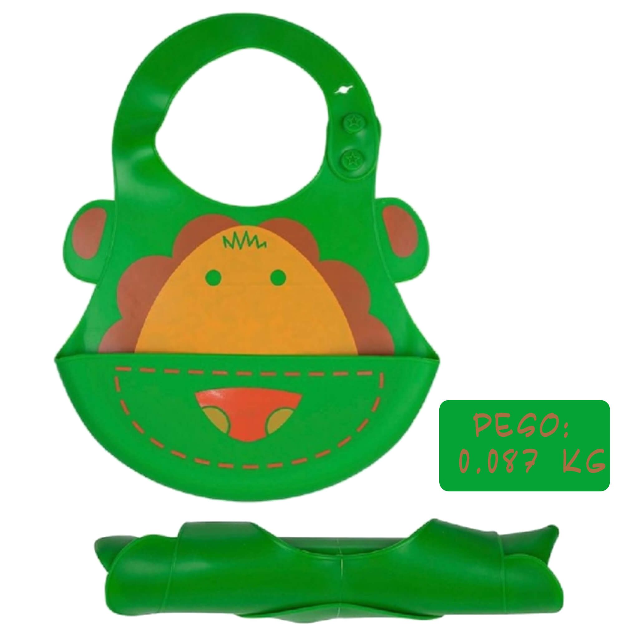 Babador para bebês Infantil Silicone Leão Verde com cata-migalhas Kababy - 1037G