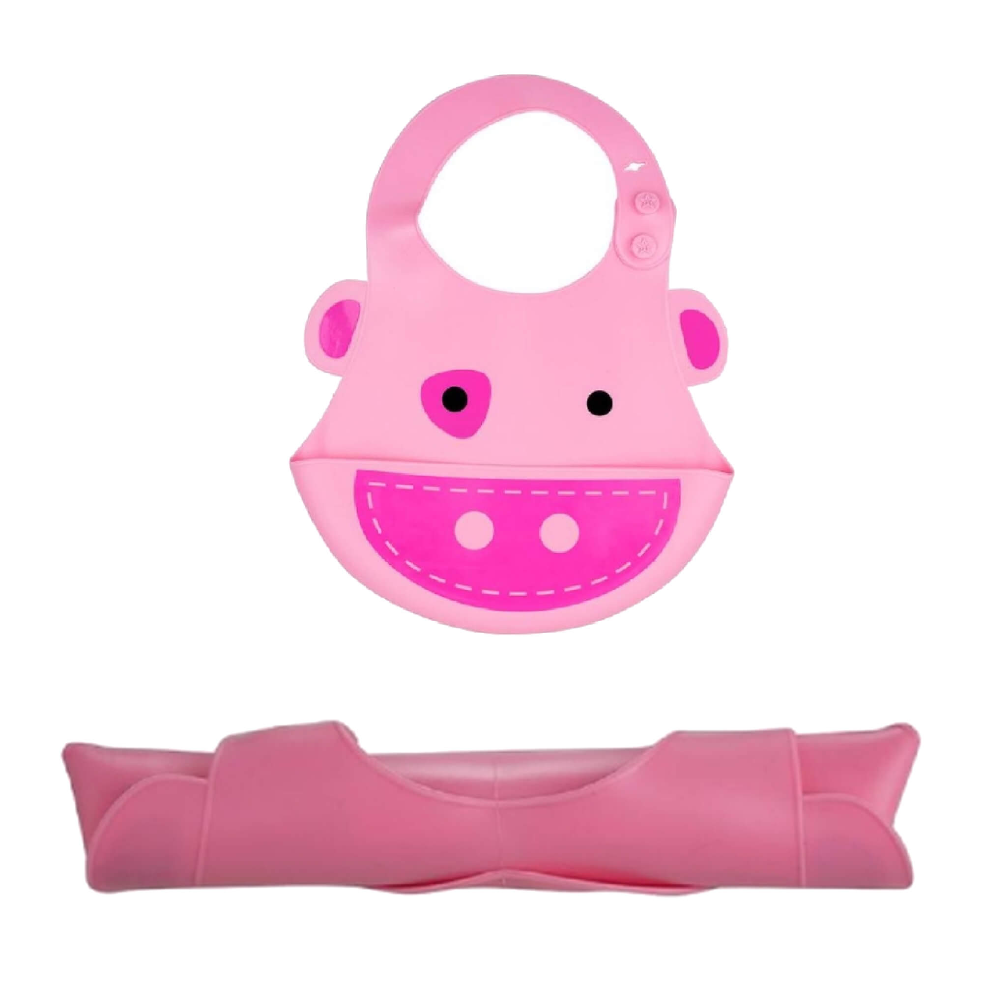 Babador Para Bebê Infantil Silicone Porquinho Rosa com bolso cata-migalhas Kababy - 1037F