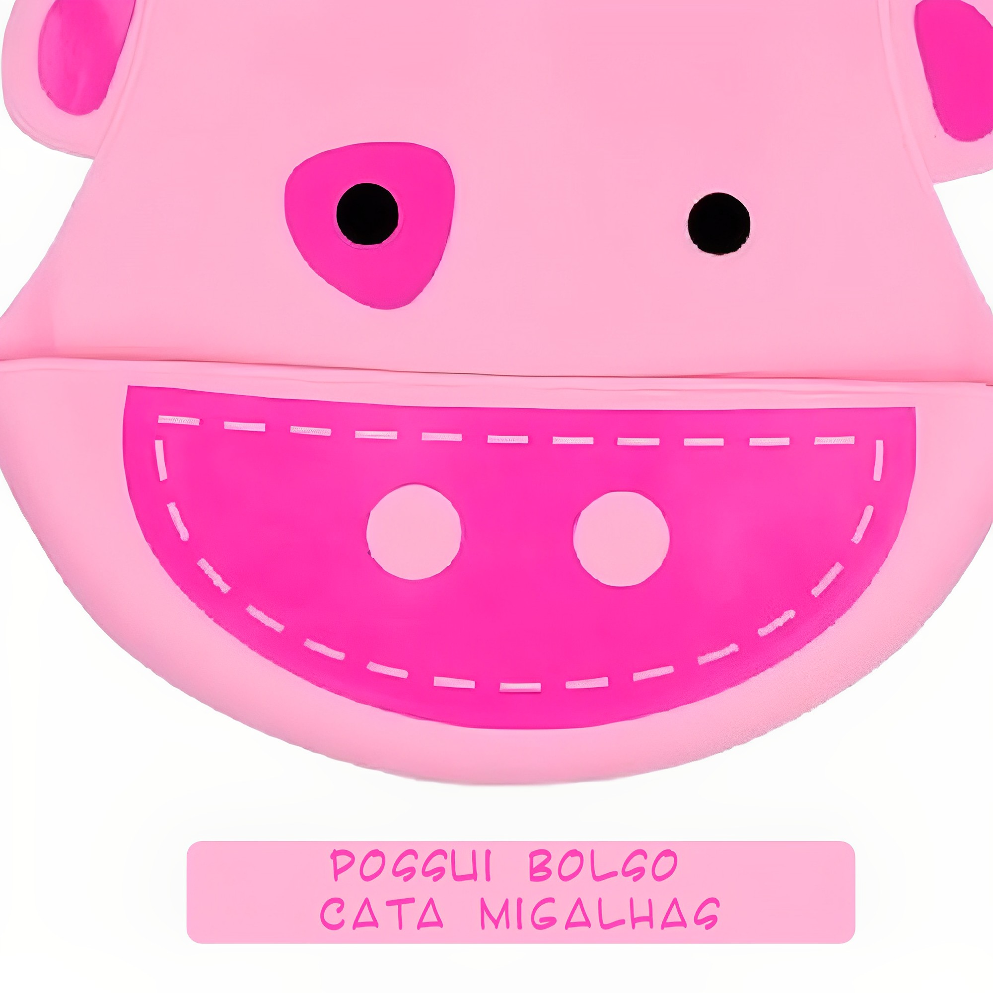 Babador Para Bebê Infantil Silicone Porquinho Rosa com bolso cata-migalhas Kababy - 1037F