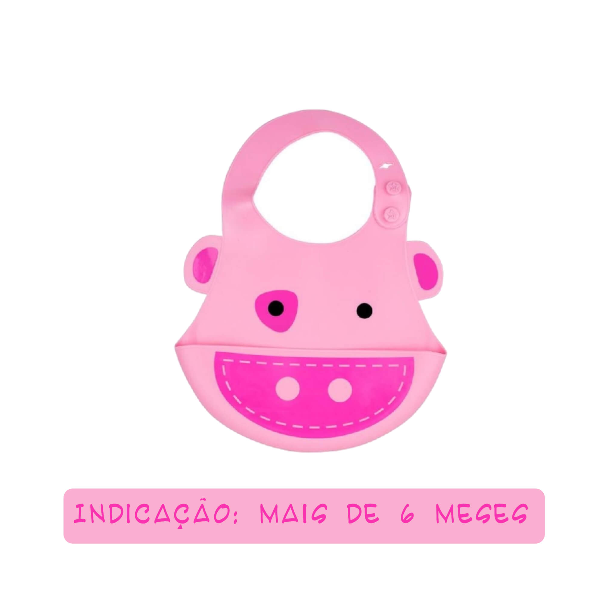 Babador Para Bebê Infantil Silicone Porquinho Rosa com bolso cata-migalhas Kababy - 1037F