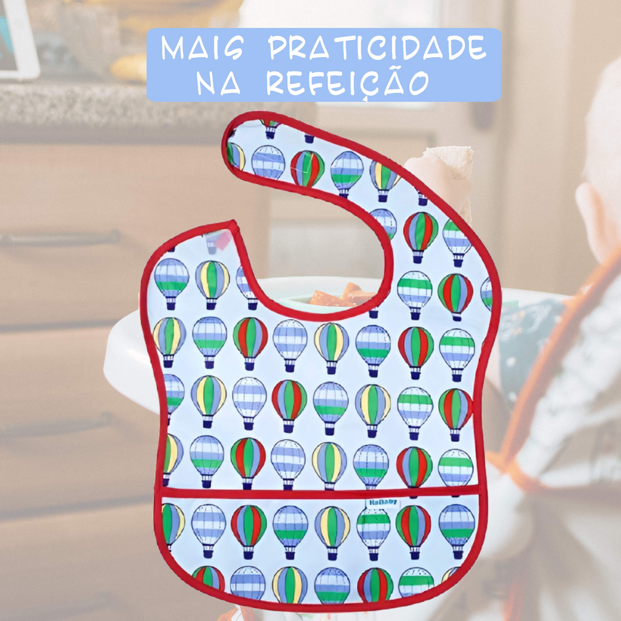 Babador para bebê Infantil impermeável standard Balões azul com cata-migalhas kababy - 18906E