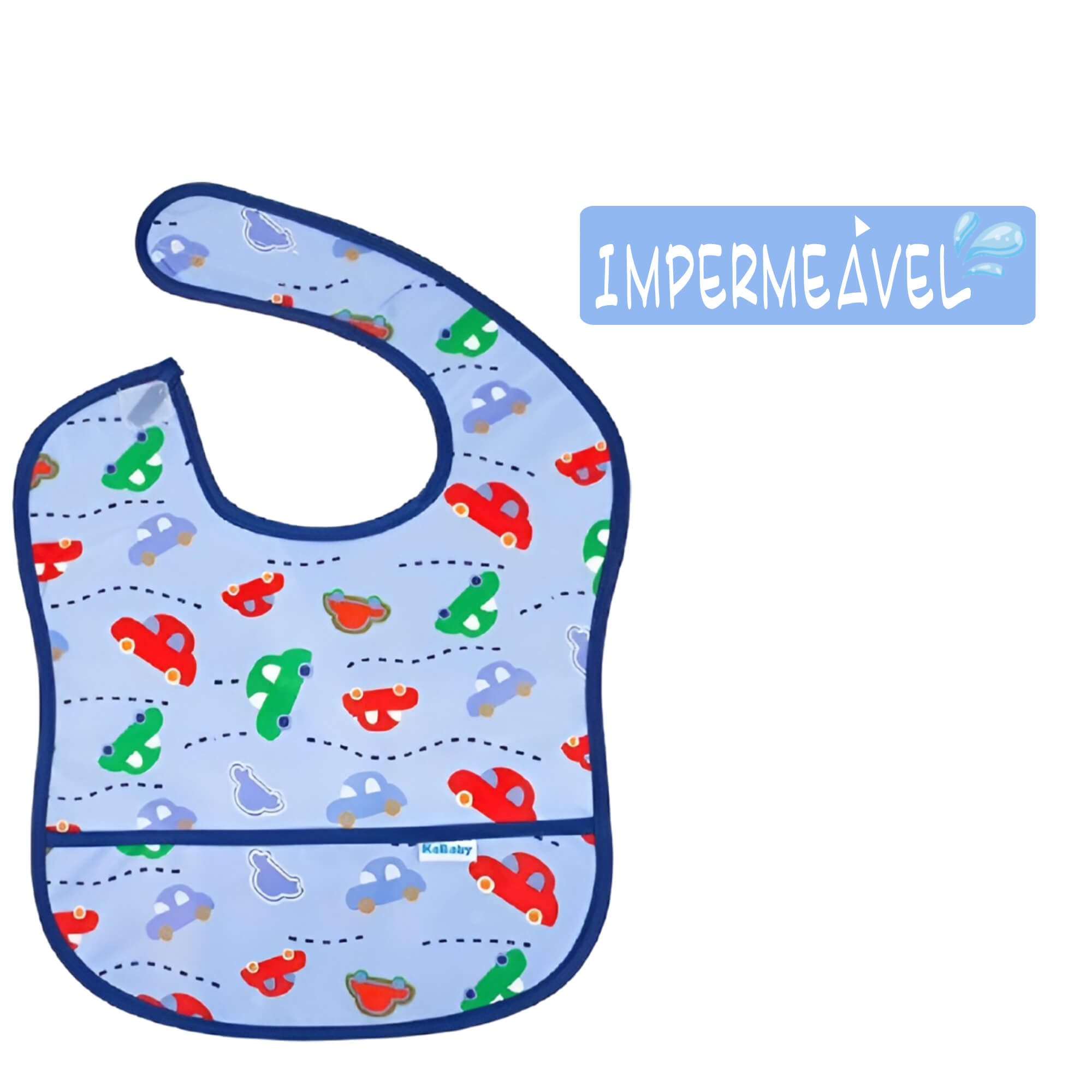 Babador para bebê Infantil impermeável standard Carrinhos Azul com cata-migalhas kababy - 18906C