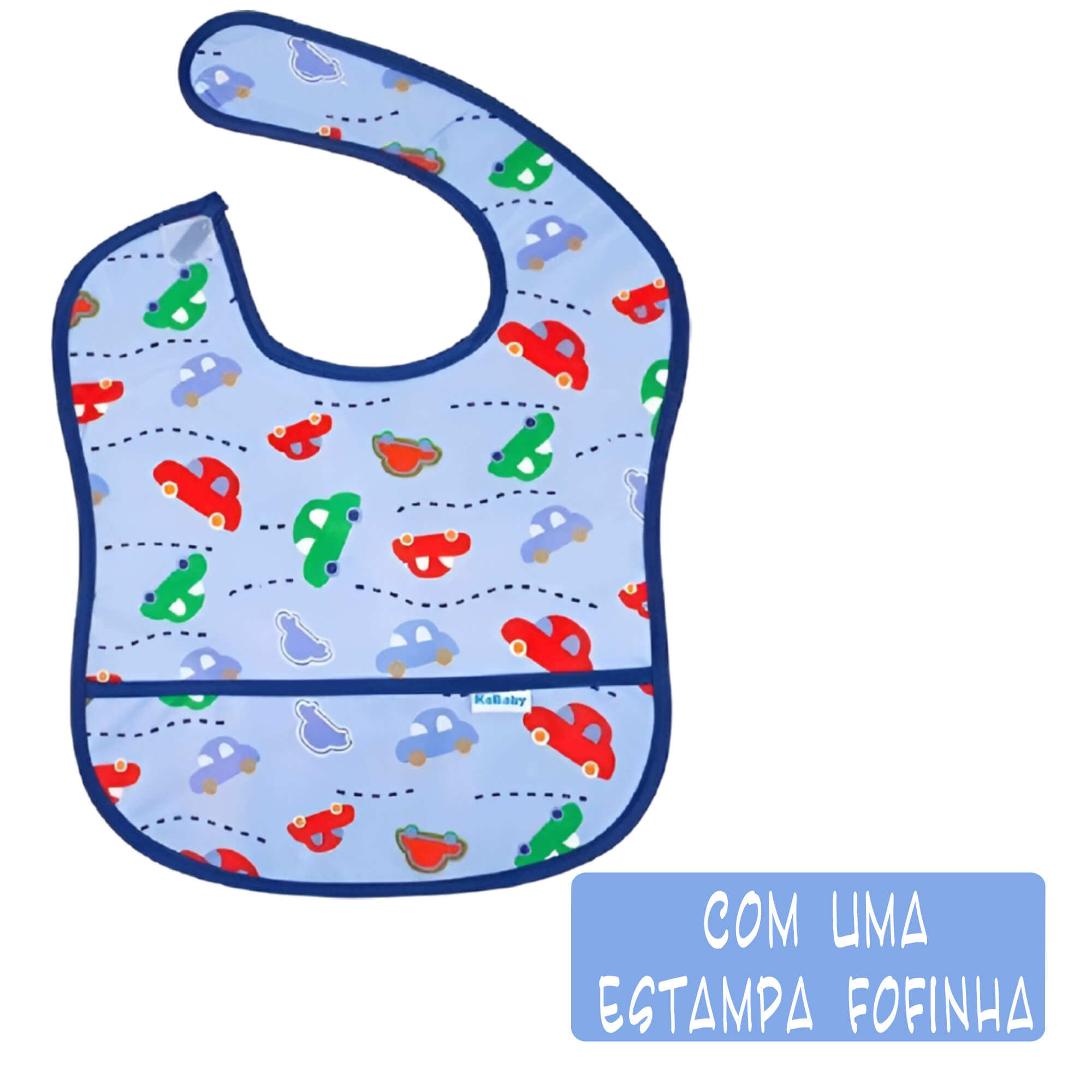 Babador para bebê Infantil impermeável standard Carrinhos Azul com cata-migalhas kababy - 18906C