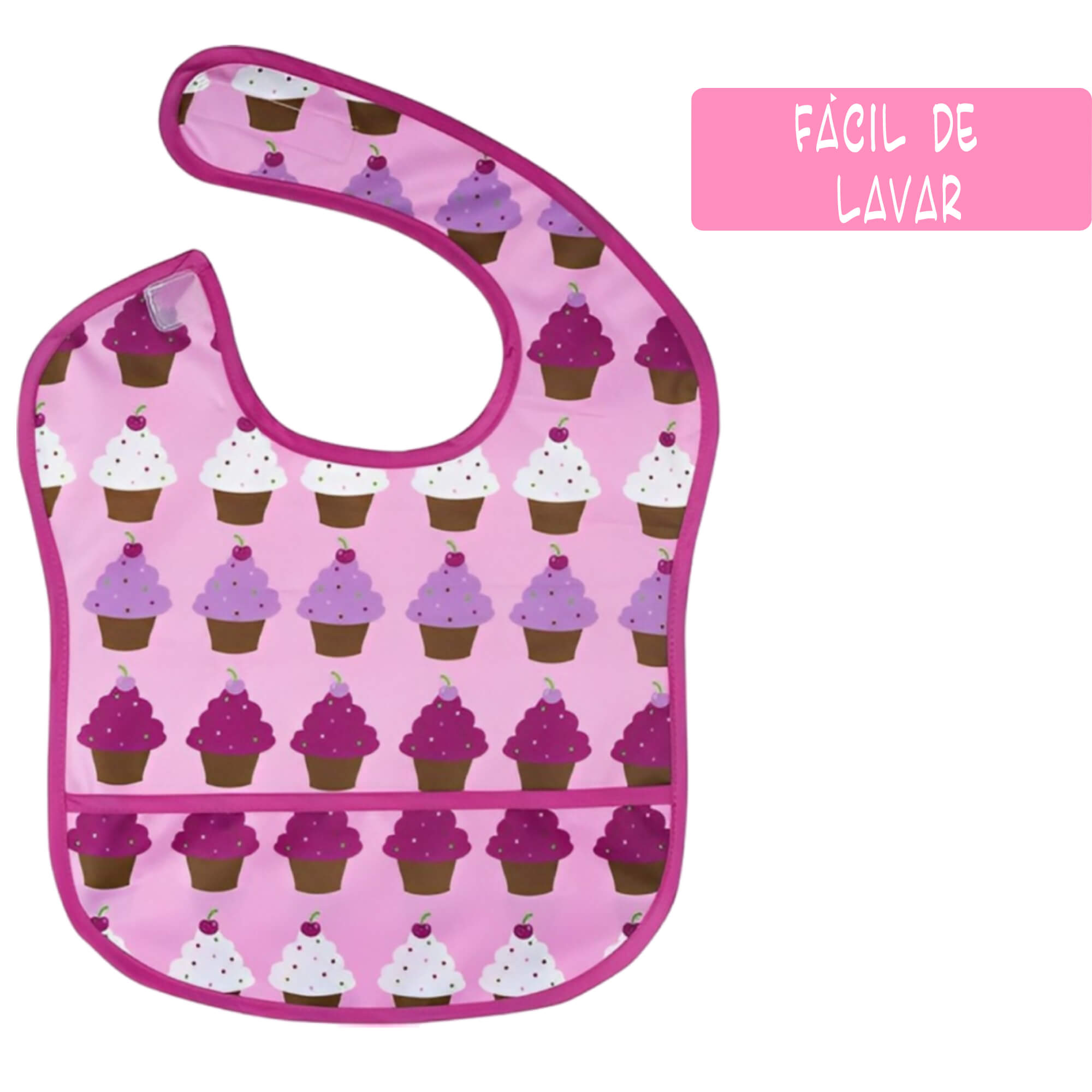 Babador para bebê Infantil impermeável standard cupcakes com cata-migalhas Rosa kababy - 18906B
