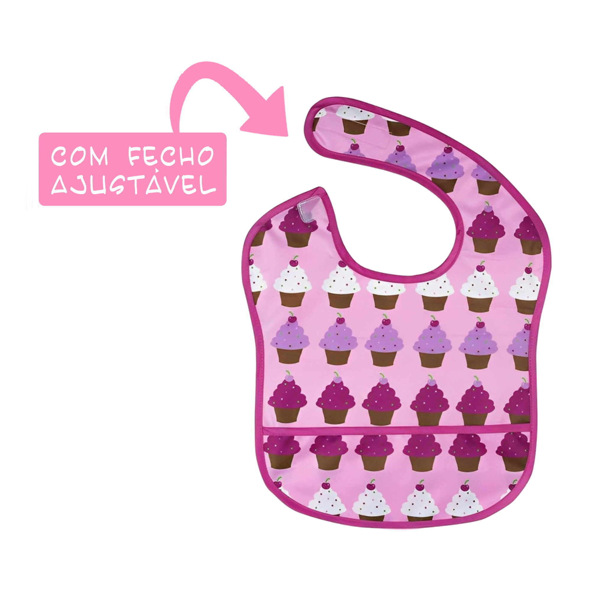 Babador para bebê Infantil impermeável standard cupcakes com cata-migalhas Rosa kababy - 18906B