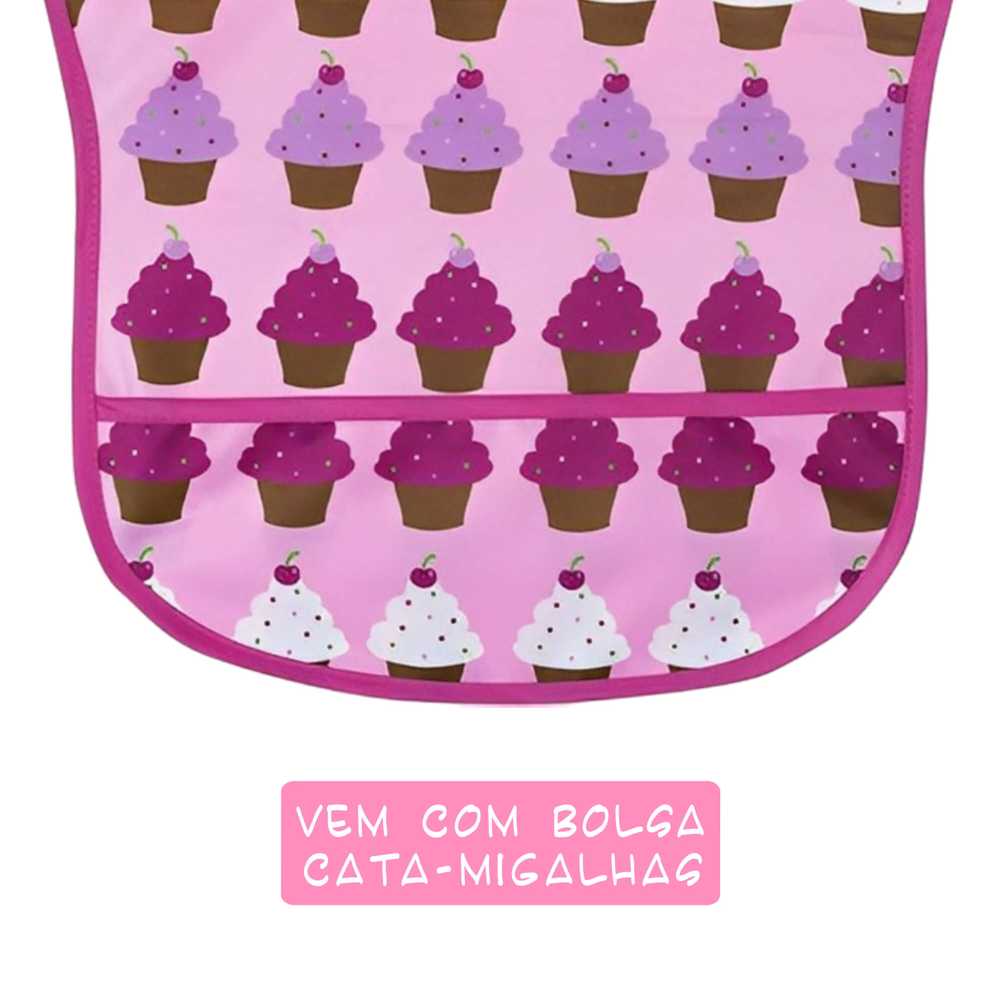 Babador para bebê Infantil impermeável standard cupcakes com cata-migalhas Rosa kababy - 18906B