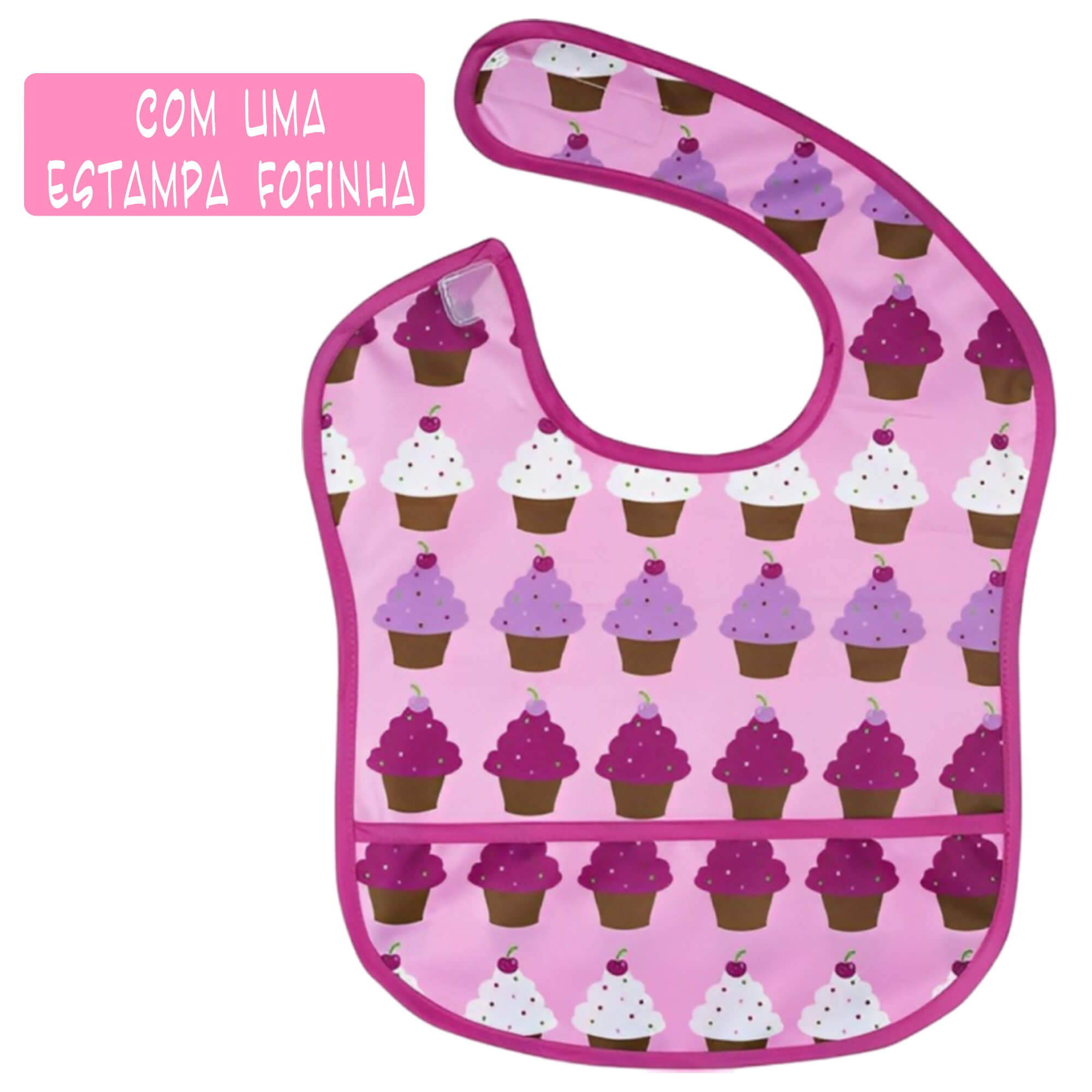 Babador para bebê Infantil impermeável standard cupcakes com cata-migalhas Rosa kababy - 18906B