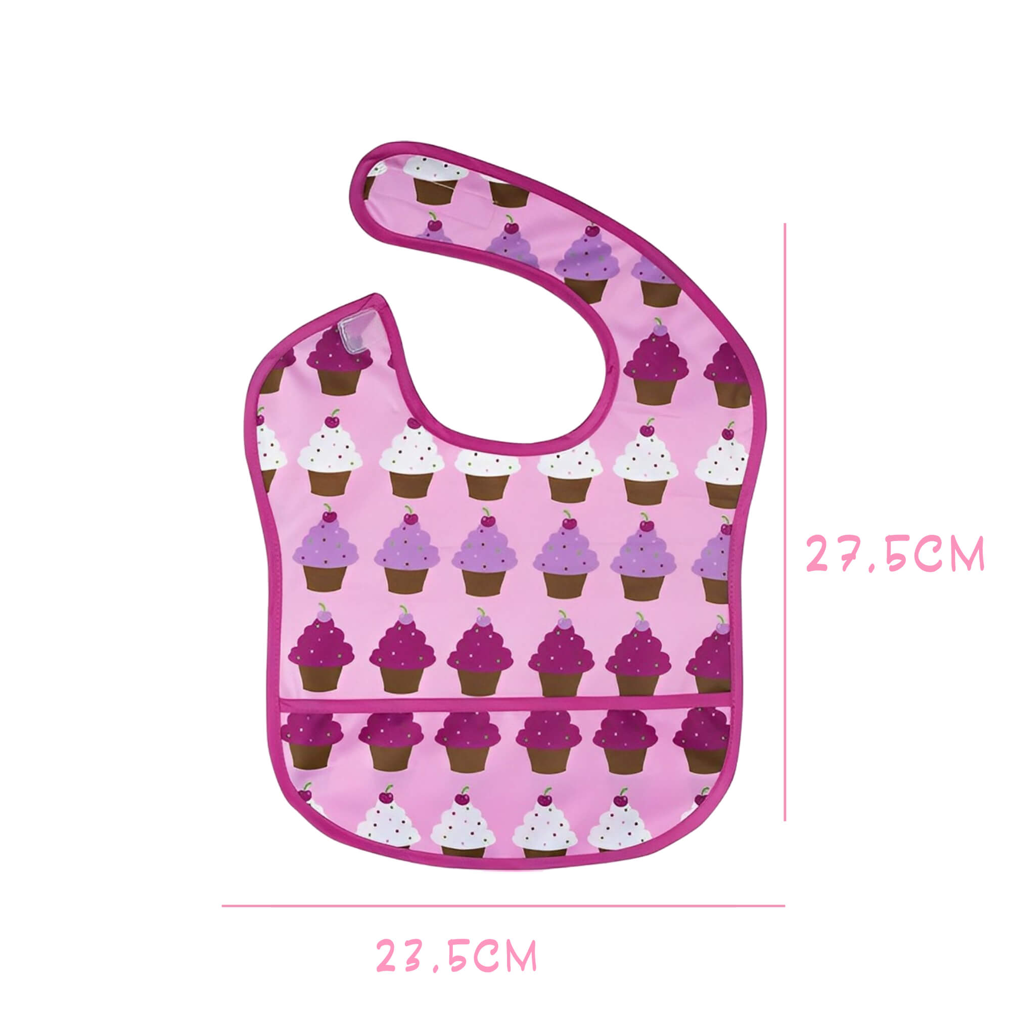 Babador para bebê Infantil impermeável standard cupcakes com cata-migalhas Rosa kababy - 18906B