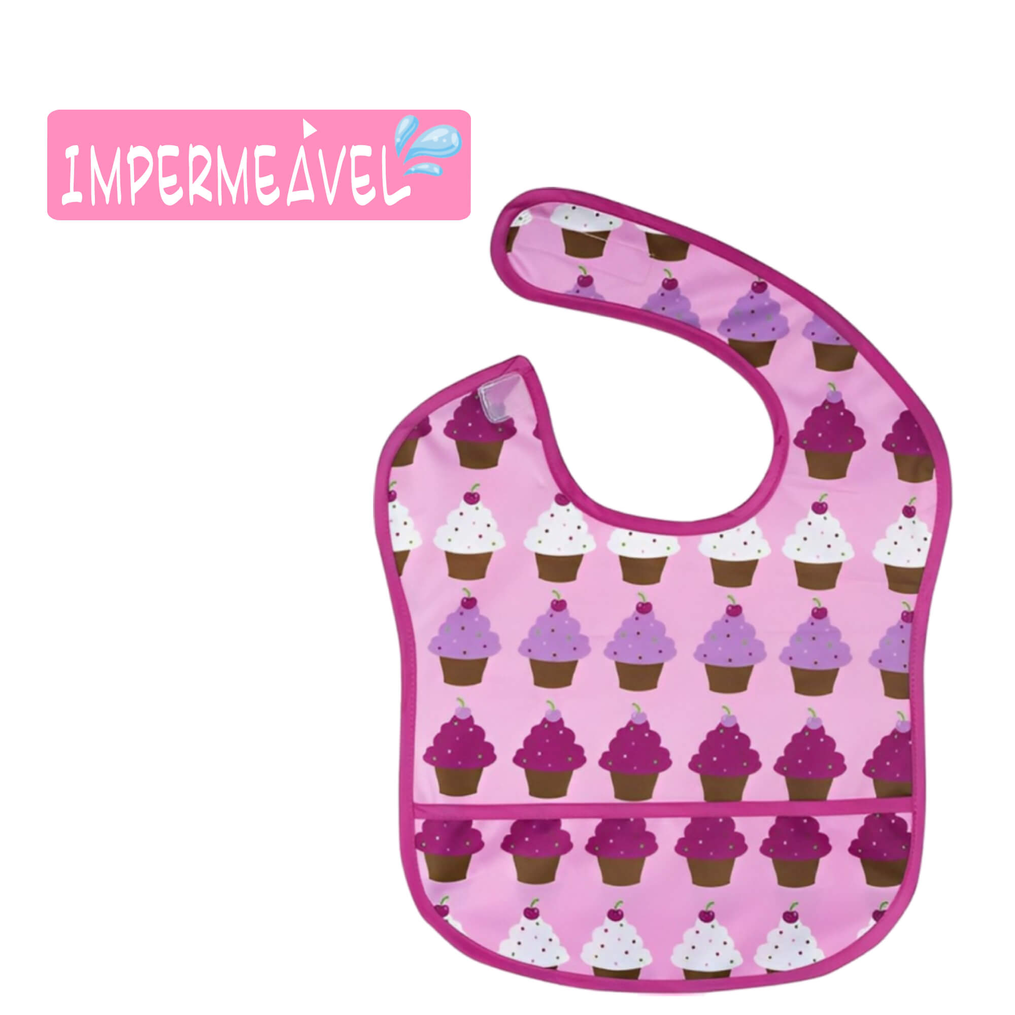 Babador para bebê Infantil impermeável standard cupcakes com cata-migalhas Rosa kababy - 18906B